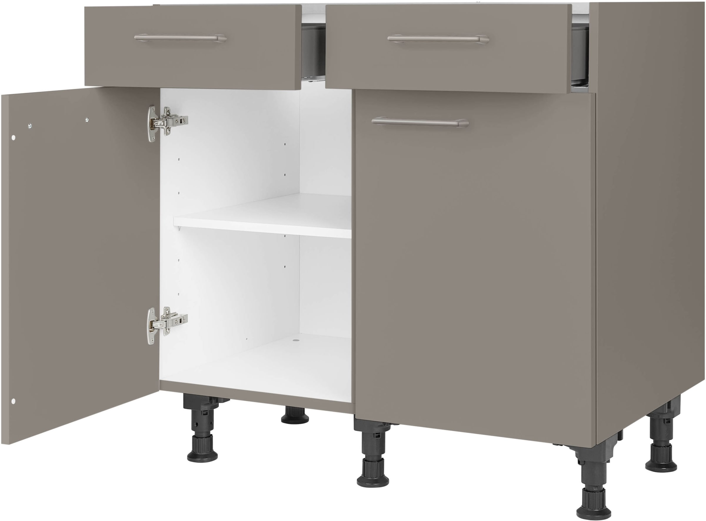 nobilia® Unterschrank »"Laser", vormontiert, Breite 90 cm, Soft-Close-Funktion« bei den Schubkästen, inkl. höhenverstellbare Sockelfüße