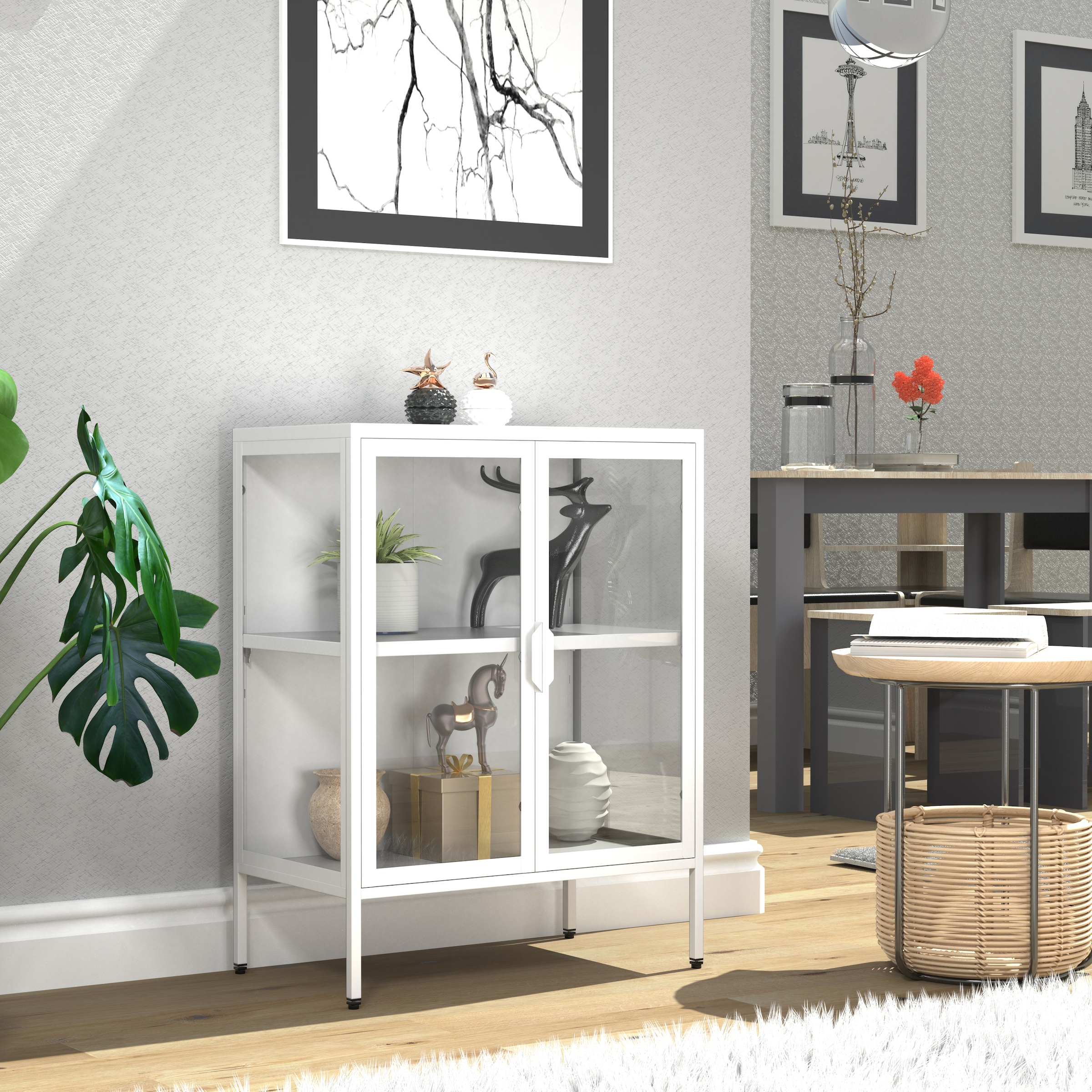 VCM Vitrine »VCM Glasvitrine stehend | Vitrine Glas mit ESG-Sicherheitsglas | Maße ca. H. 80 x B. 60 x T. 35 cm | Standvitrine Glas | Modern und platzsparend | Glas Vitrinenschrank ¿ Floka S«, (1 St.)