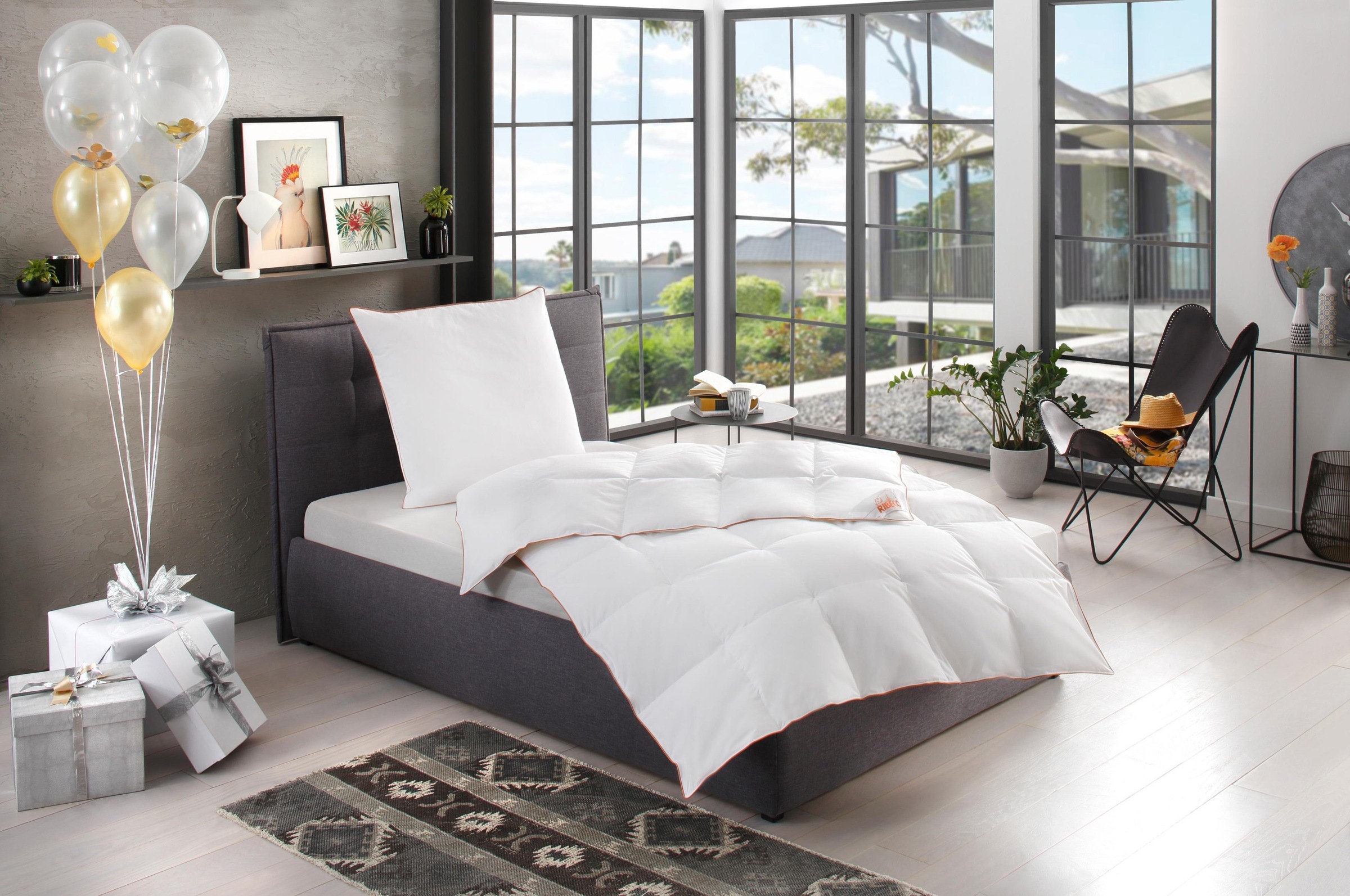 RIBECO Daunenbettdecke + Kopfkissen "Ella" Set (Daunendecke + Kissen) zum Top-Preis