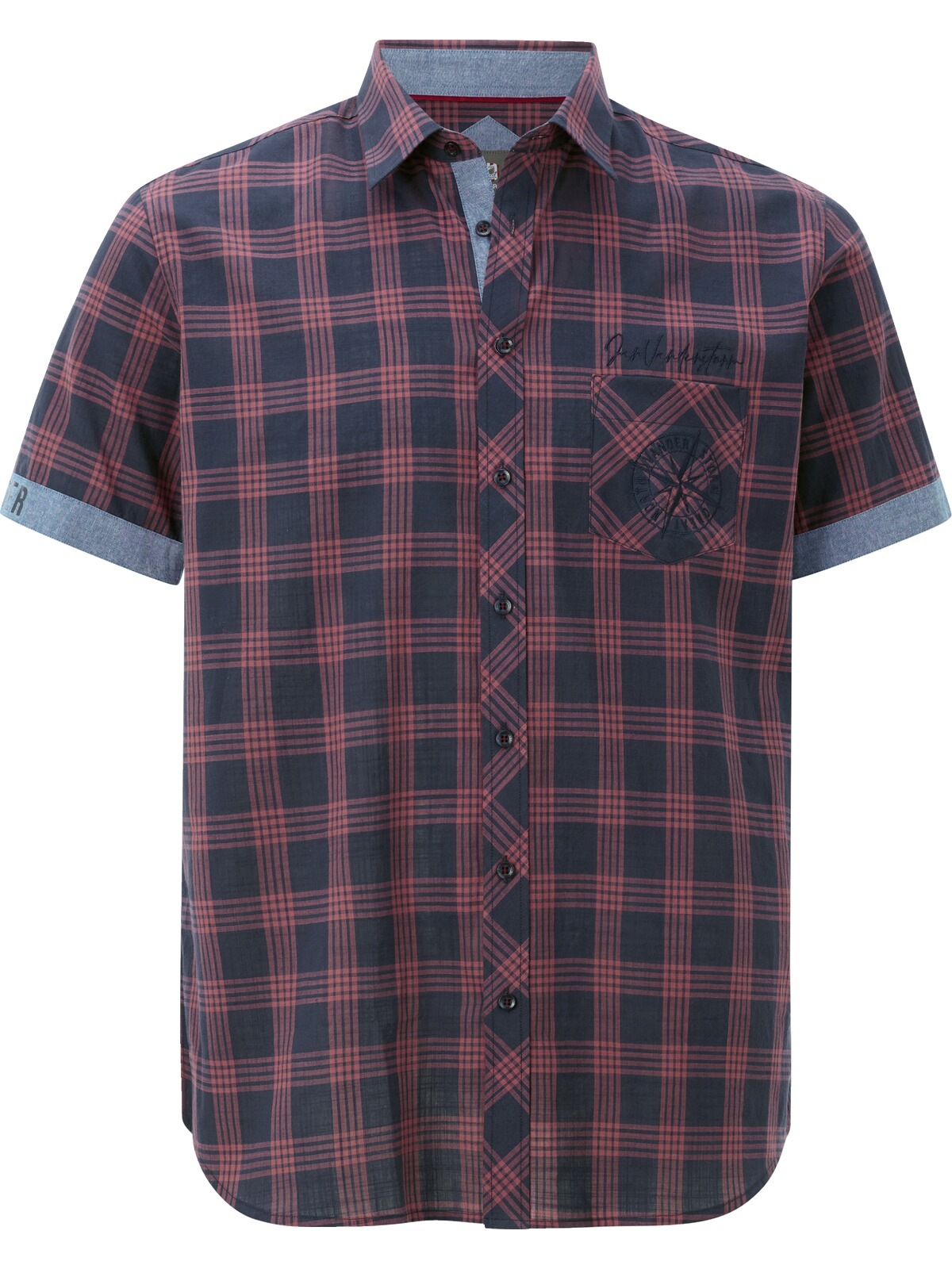 Jan Vanderstorm Teoper Men's Short Sleeve Shirt Dark Blue Checkered 5XL 2