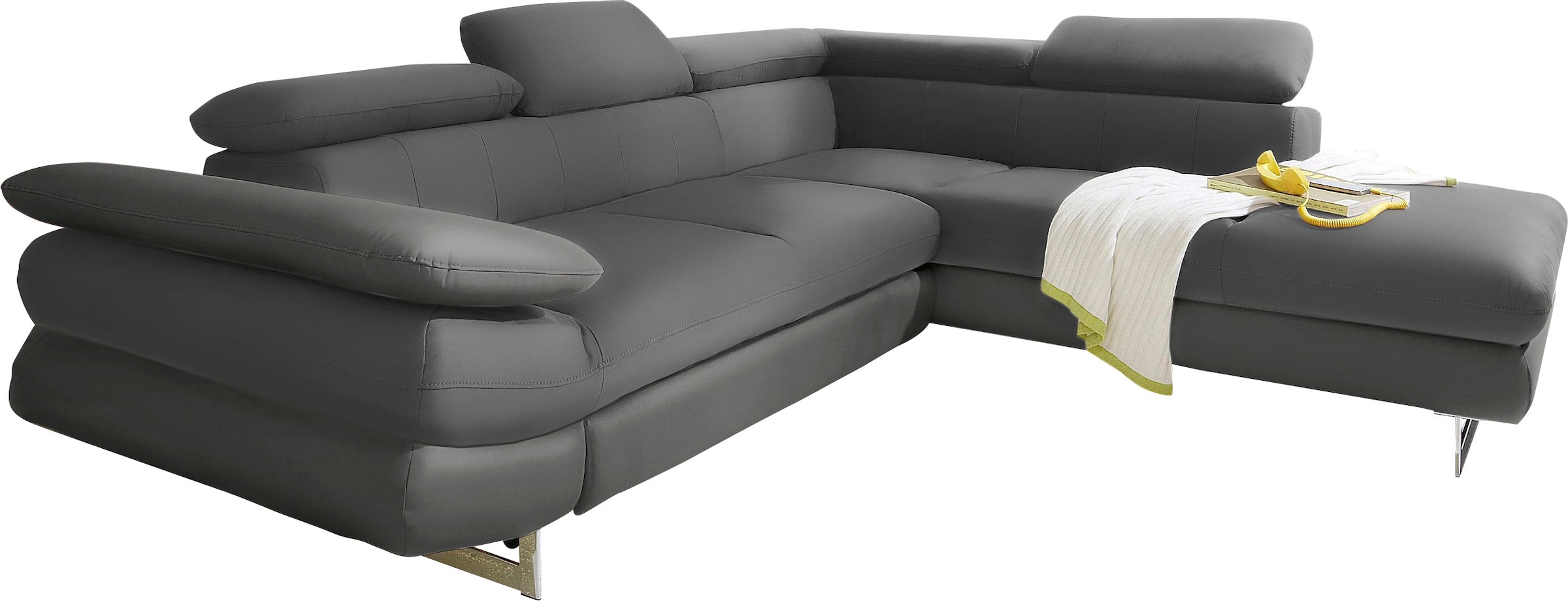 COTTA Ecksofa "Solution L-Form, Design Sofa, bequeme Wellenunterfederung, Design Fuß" mit Arm- & Kopfteilverstellung, wahlweise mit Schlaffunktion