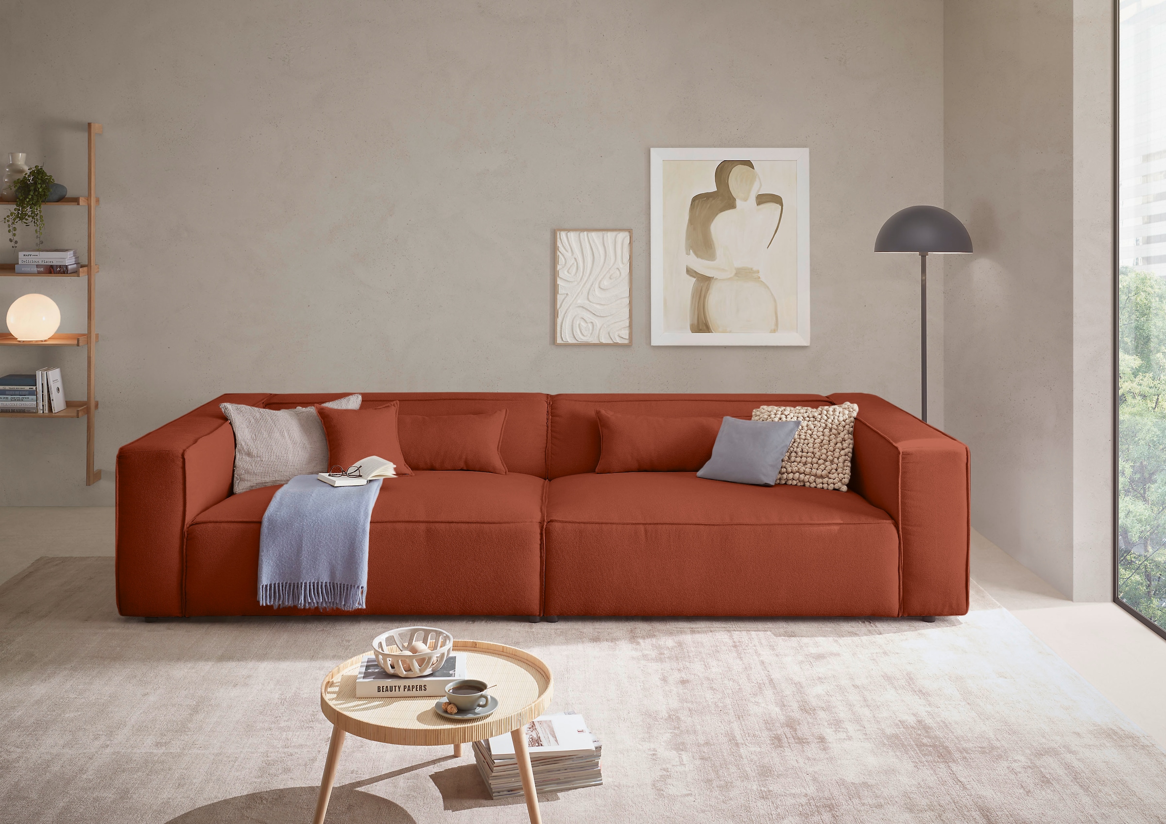LeGer Home by Lena Gercke 3-Sitzer »PIARA XXL Struktur, Sofa mit Kedernaht« schwarze Füße, bequemer Sitzkomfort, extra tiefe Sitzfläche