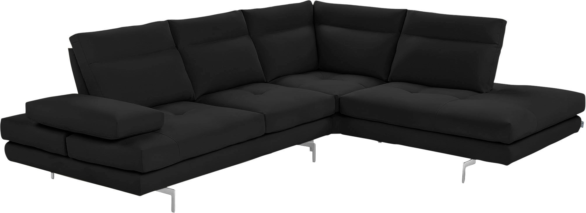 CALIA ITALIA Ecksofa "Toby Wing, B/T: 288/232 cm, Multifunktionssofa, Designsofa, L-Form" Sitztiefenverstellung und Armteilfunktion, Füße chrom glänzend