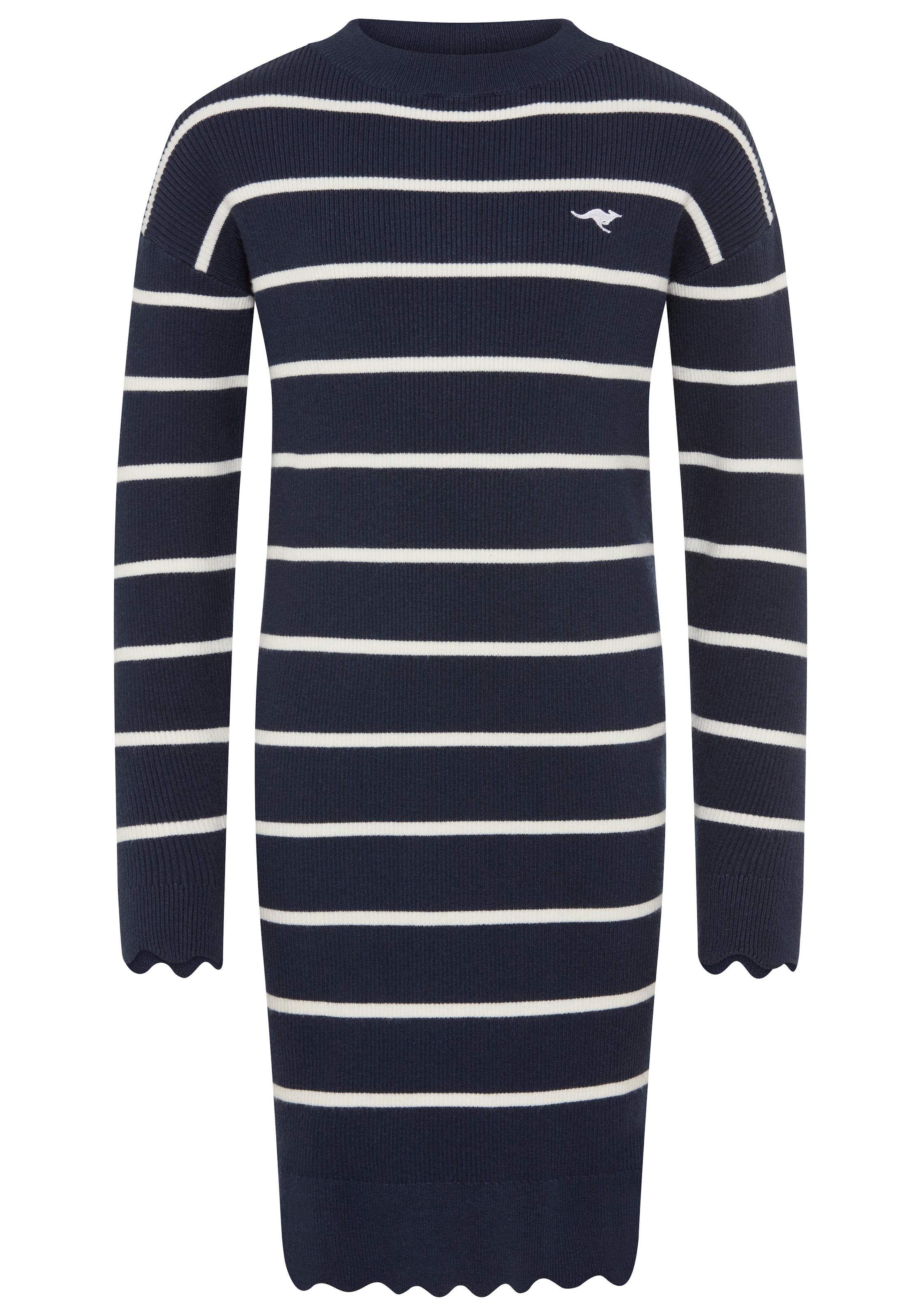 KangaROOS Strickkleid »Modisches KangaROOS Ringelkleid aus weichem Feinstrick« Trendiges gestricketes Kleid mit Logo-Stickerei, knielang, geringelt