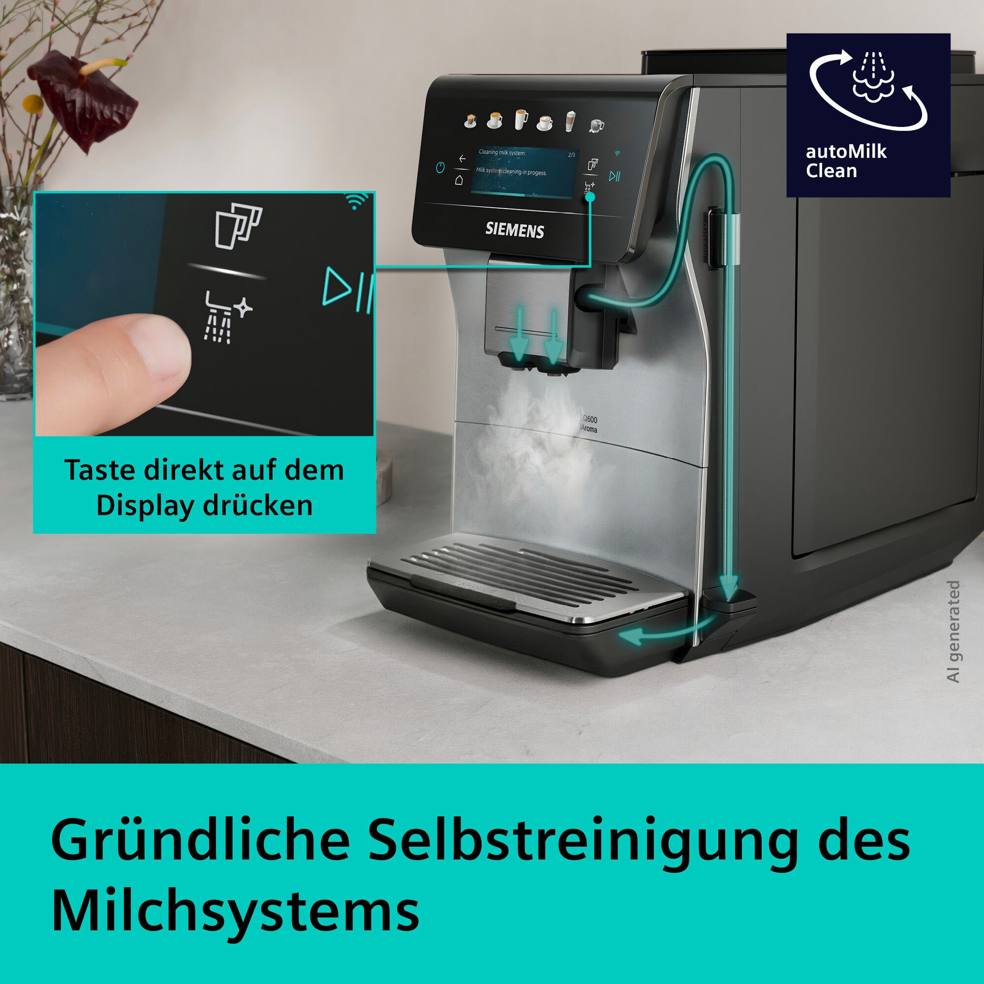 SIEMENS Kaffeevollautomat »EQ600 TP603E07, 6 Getränke, XL-Getränke, bis zu 480ml, Keramikmahlwerk« Doppeltassenfunktion, Kannenfunktion, entnehmbare Brüheinheit, Silber