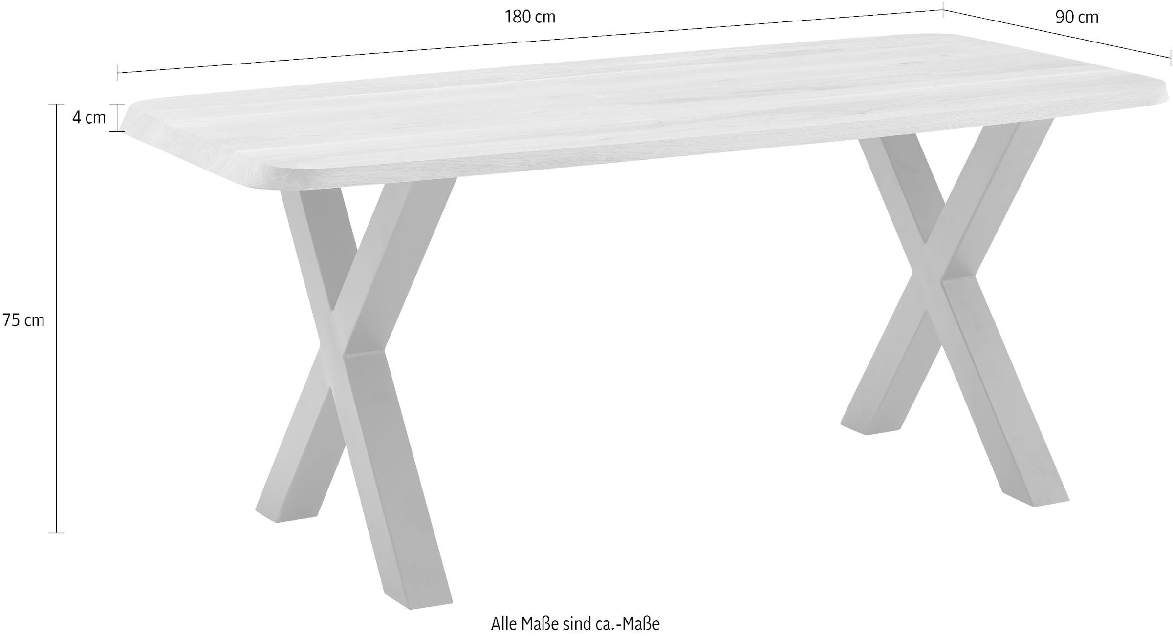 massivline&more Esstisch »Porto, Vierfußtisch, Küchentisch, Tisch, Esstisch, Holztisch«, (2 St.), Platte massiv, Gestell Metall pulverbeschichtet schwarz