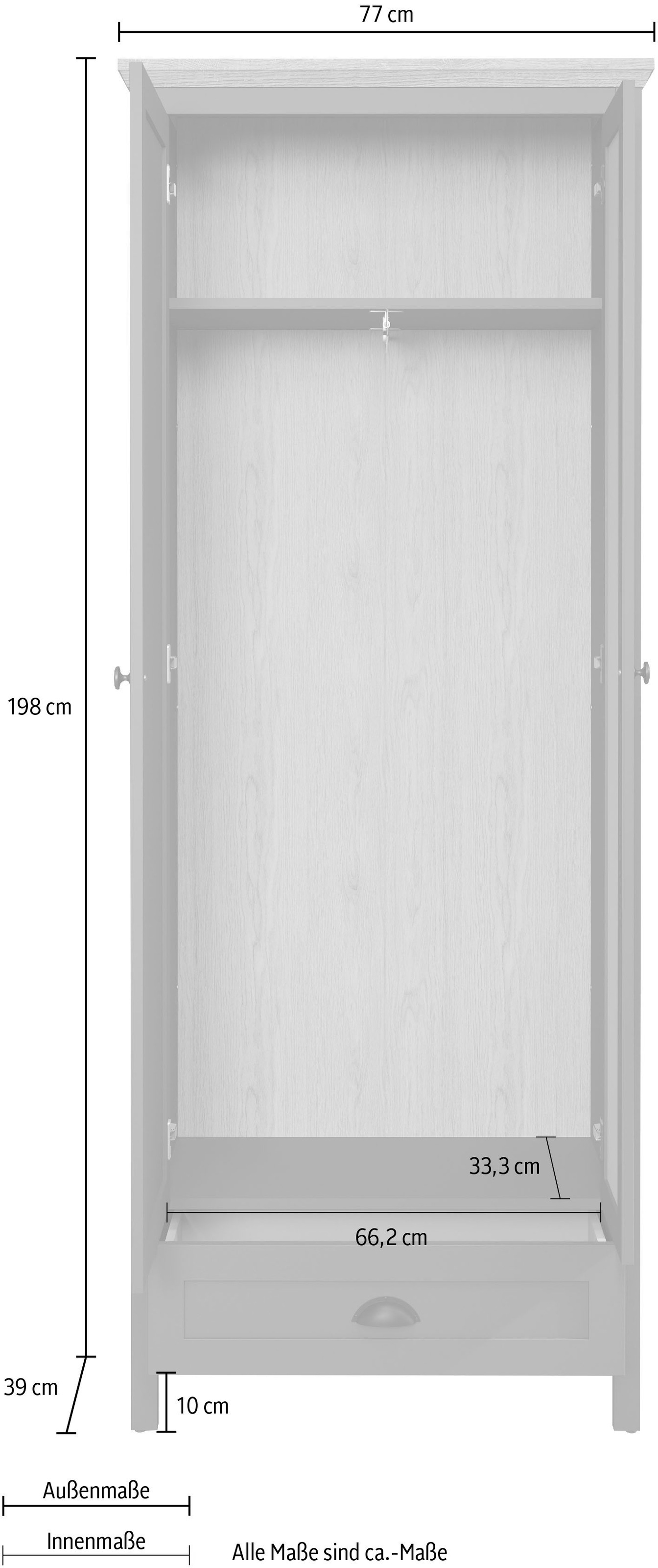Home affaire Garderobenschrank »Vienna« 1 Stk. tlg. Garderobenschrank, 2 Türen, 1 Schubkasten & Vollauszug 77/39/198 cm
