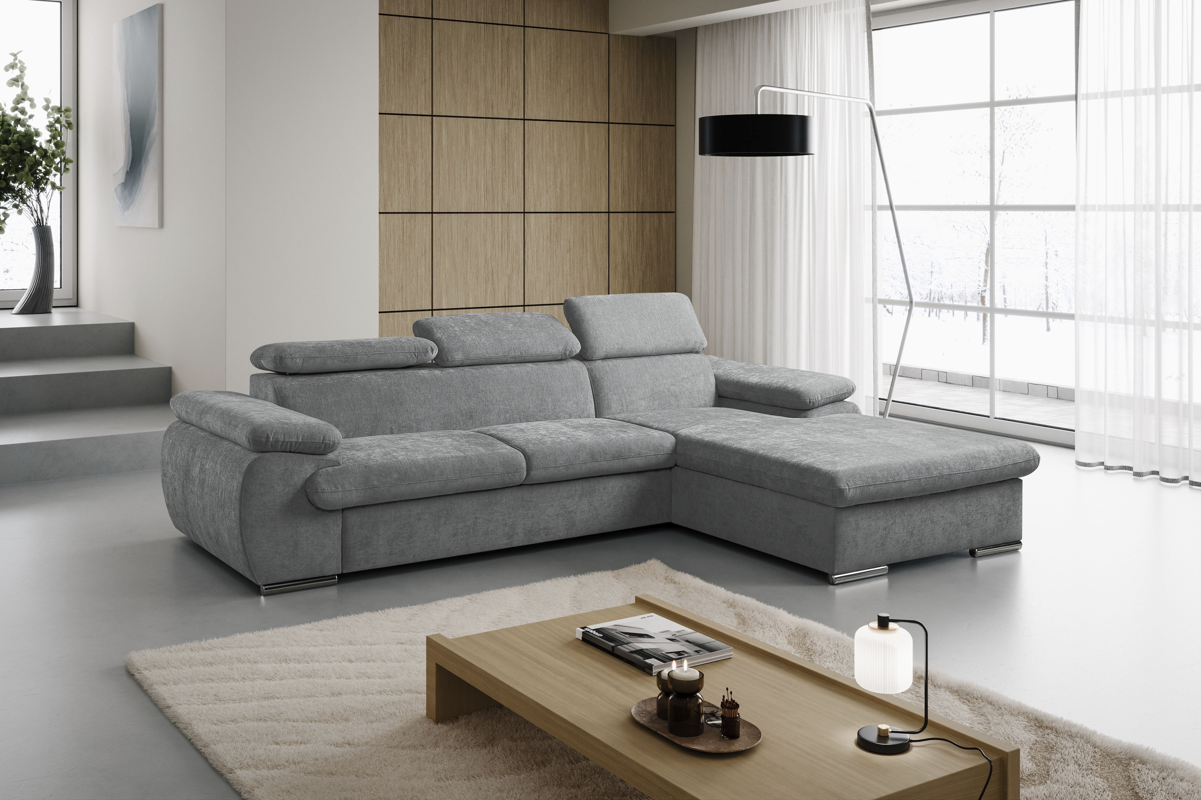 WERK2 Ecksofa "Cosmo 282 x 192 cm modern und bequem" Chenille, L-Form, XXL, Schlaffunktion, Bettkasten