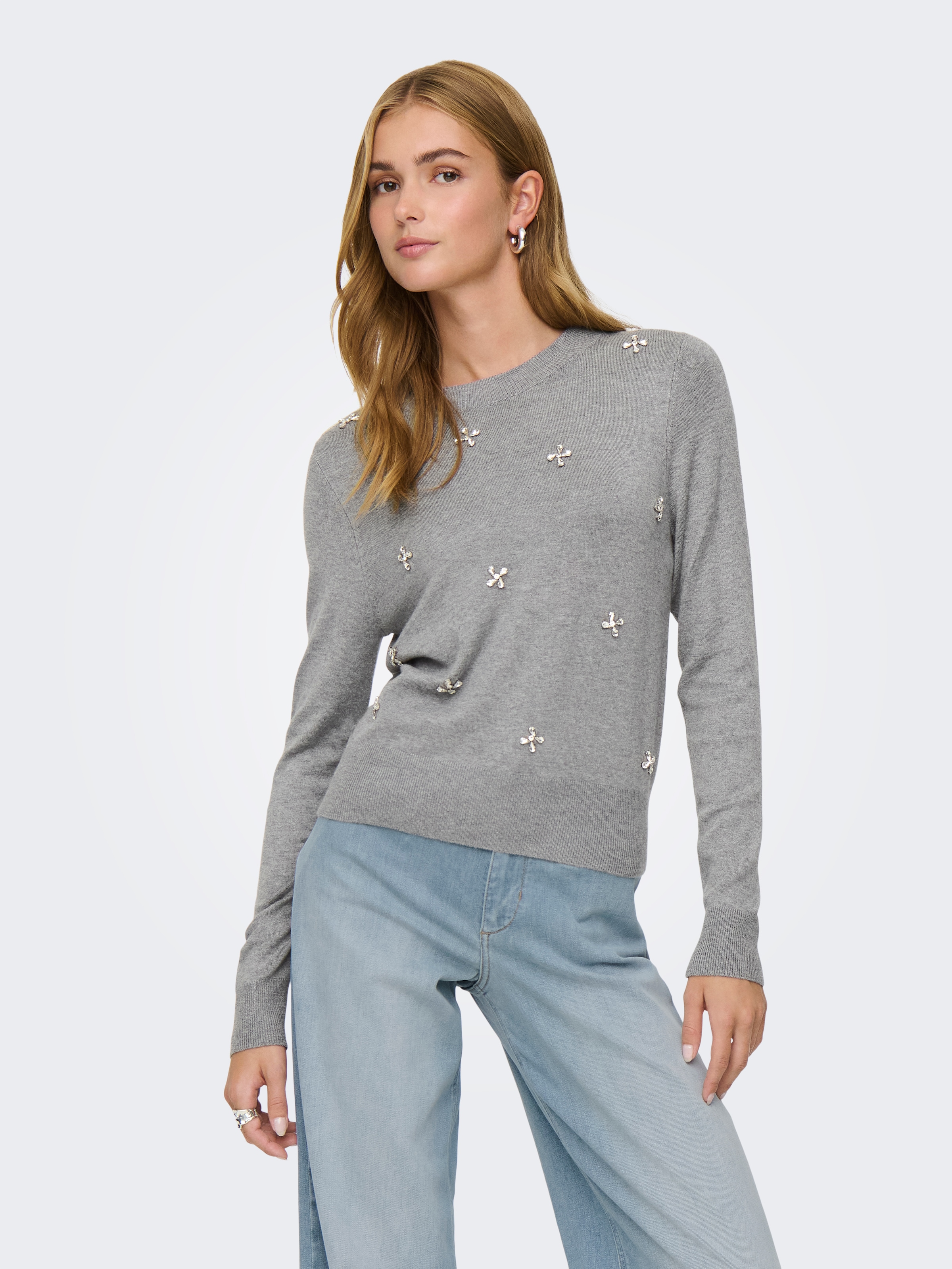 ONLY Rundhalspullover "ONLVENICE LIFE LS BLING O-NECK CC KNT" mit Strass-St günstig online kaufen