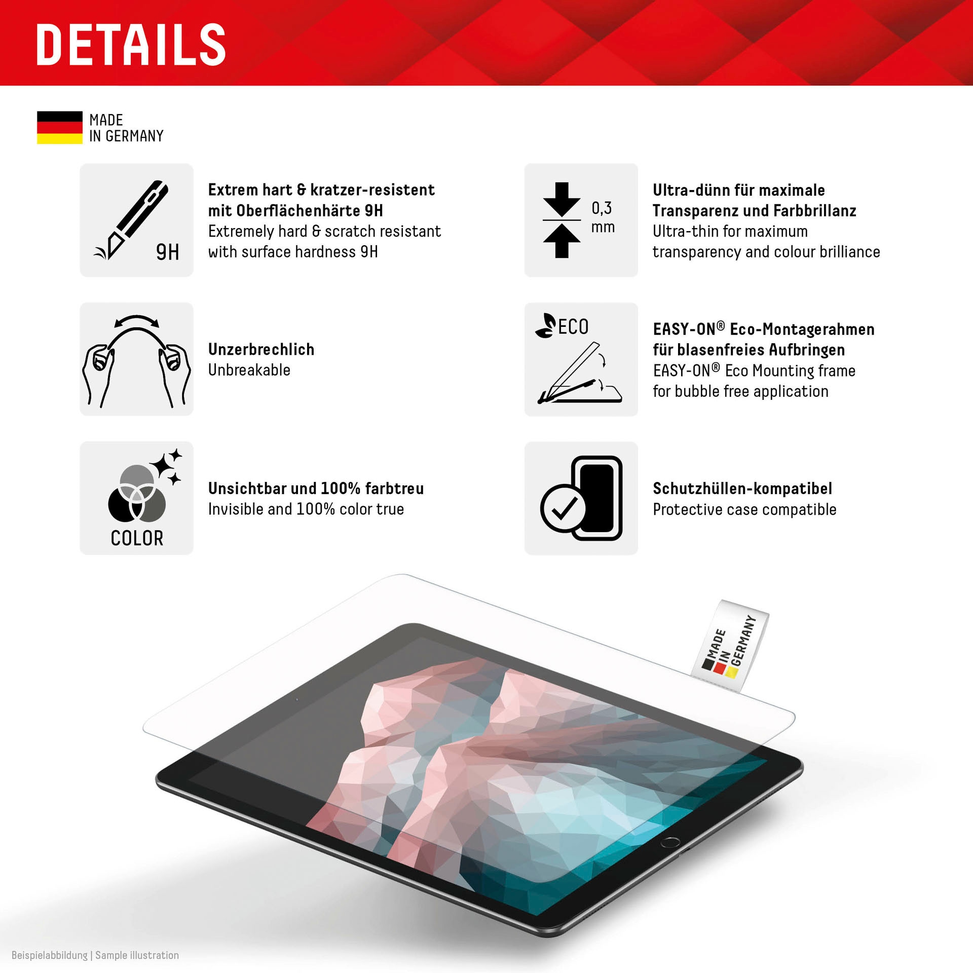 Displex Displayschutzfolie »Tablet Glass«, für Apple iPad Pro 12,9" (2024), Displayschutz, Bildschirmschutz, kratz & stoßfest, einfaches Anbringen