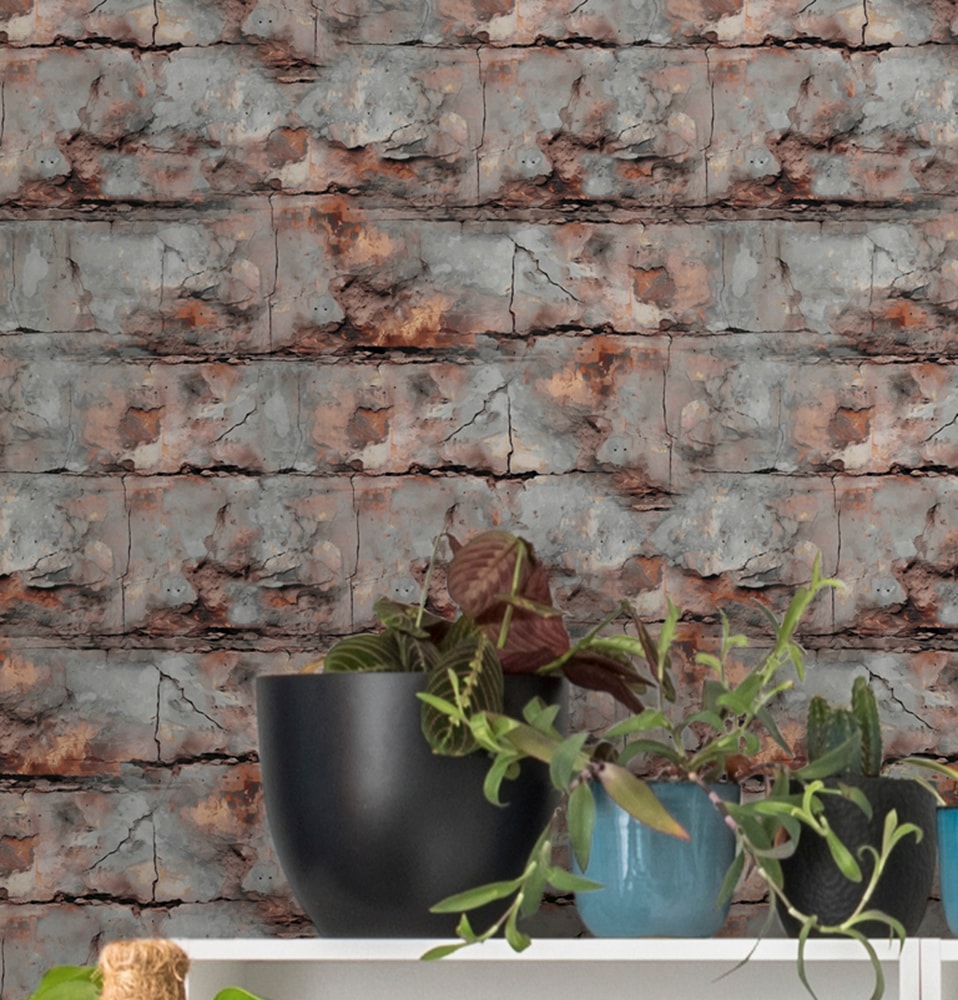 living walls Vliestapete »LIMITED – Backstein Industrial« Rost-Optik | Steinoptik | urban leicht strukturiert Markante Backsteinwand mit lebendiger Rost- und Patinaoptik