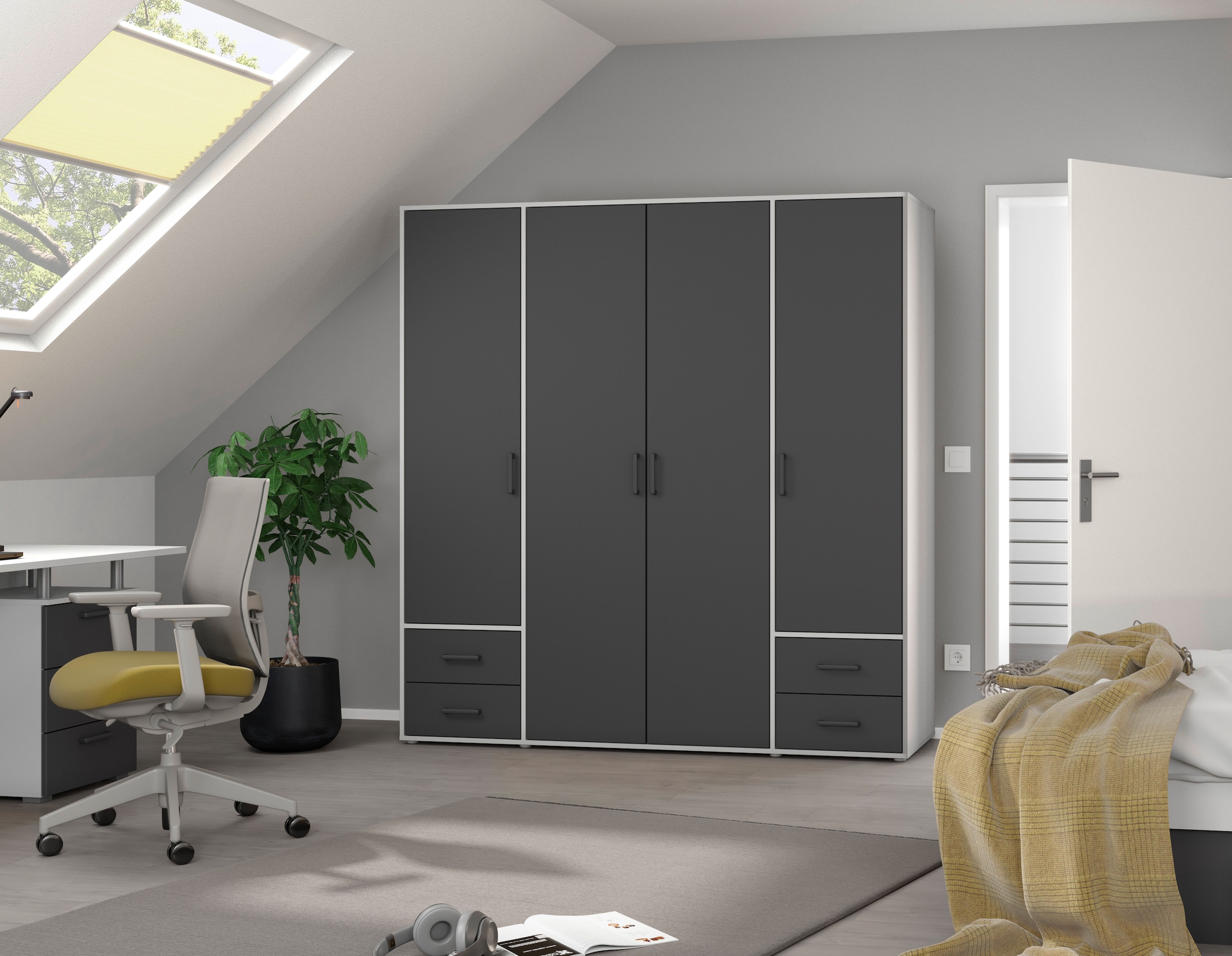 rauch Drehtürenschrank »Voyager, Kleiderschrank mit Außenschubkästen, Garderobe«, (in 3 verschiedenen Ausstattungen BASIC/CLASSIC/PREMIUM), Made in Germany