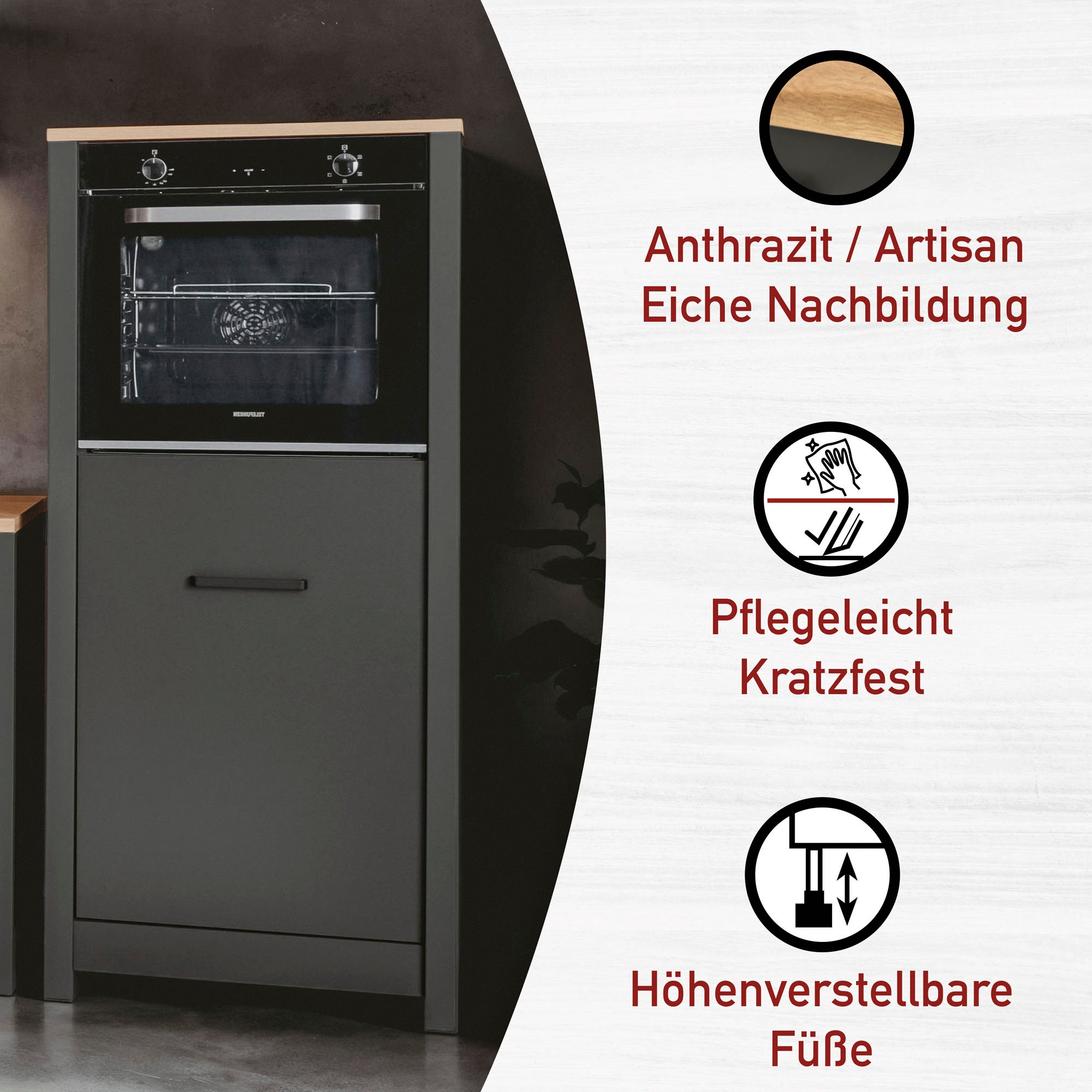 Inter Link Küchenzeile »Carbona, Einbauküche, Küchenblock, Küchenmodul, Kompaktküche« Ohne E-Geräte für Spülmaschine Backofen Kühlschrank B: 200 cm