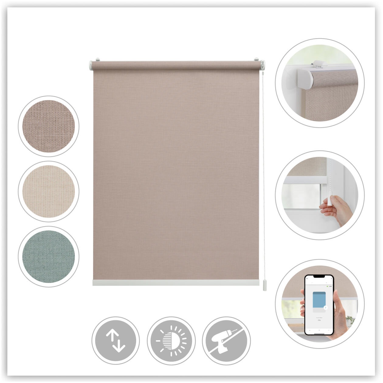 Thumbnail - LICHTBLICK ORIGINAL Rollo "Klemmfix, ohne Bohren" blickdicht Blendschutz  Sichtschutz mit Bohren/ohne Bohren freihängend...