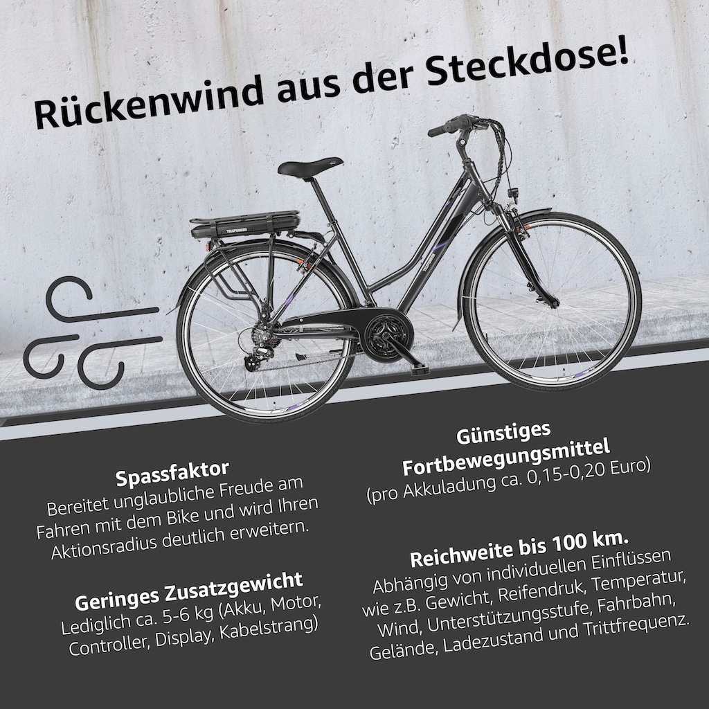 Telefunken E-Bike »Expedition XT480«, 21 Gang, Shimano, Heckmotor 250 W, mit Fahrradtasche