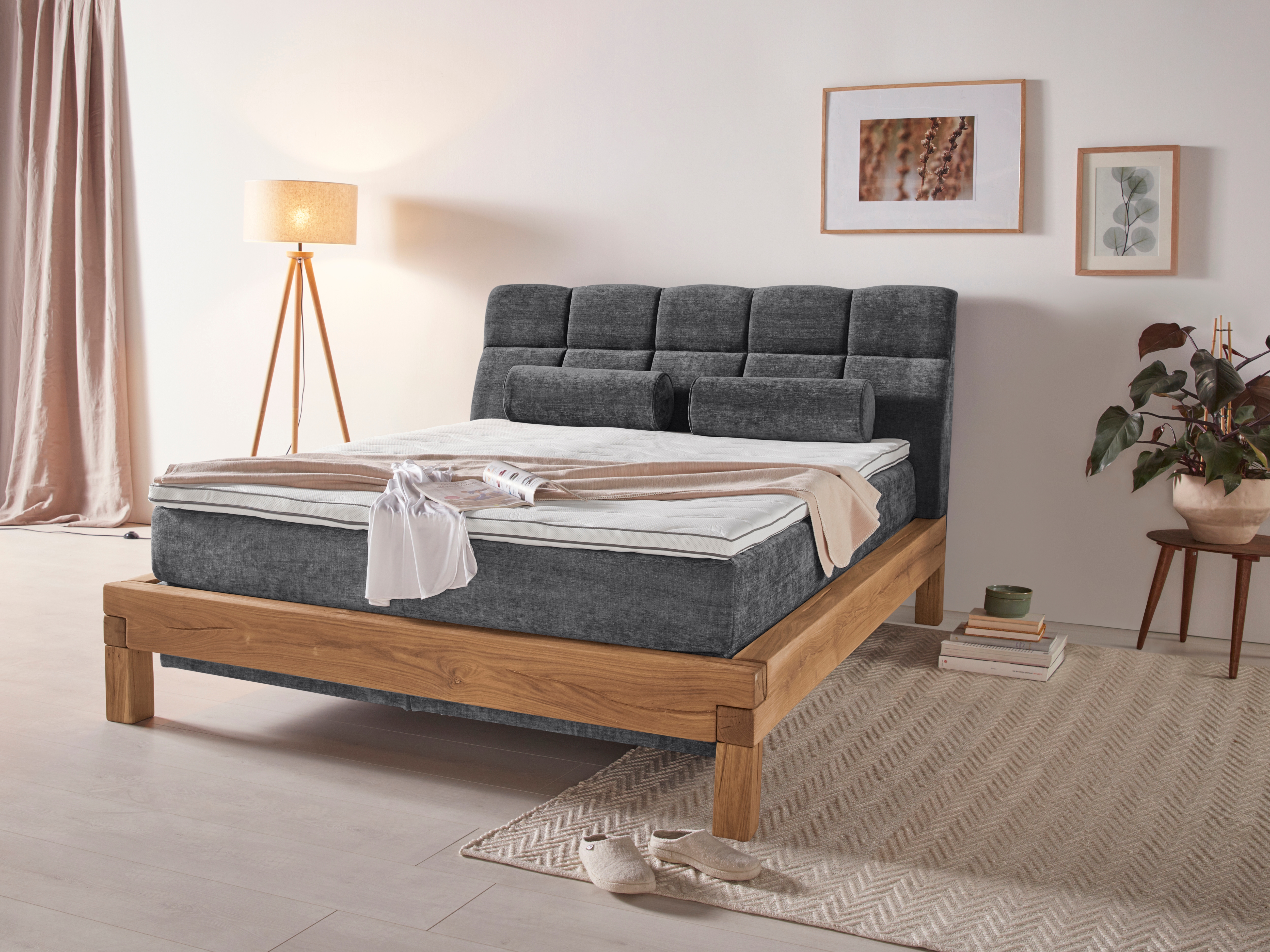 Home affaire Boxspringbett "Villads" Liegefläche: 160/200 cm aus Balkeneiche, Inside-Boxspring-Unterbau