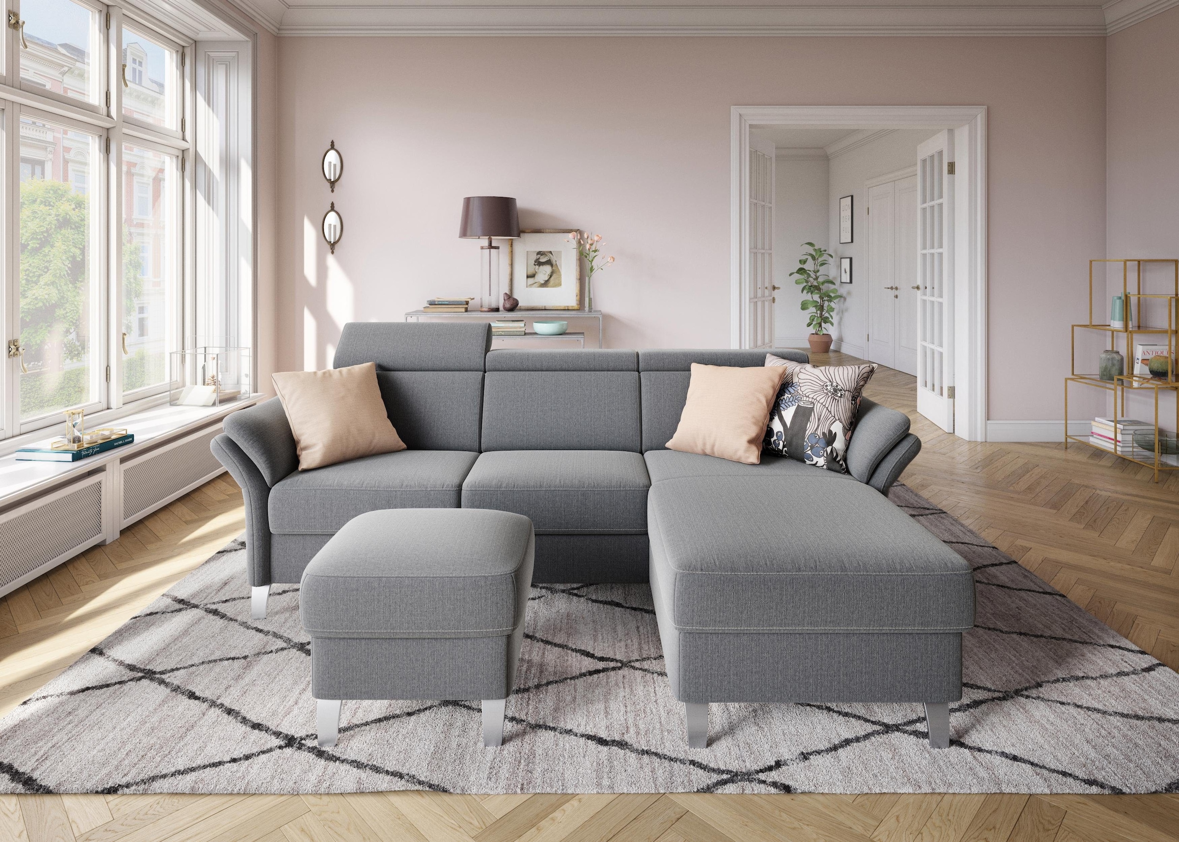 sit&more Ecksofa »Vincenzo L-Form« inklusive Kopfteilverstellung, wahlweise mit Bettfunktion, Bettkasten