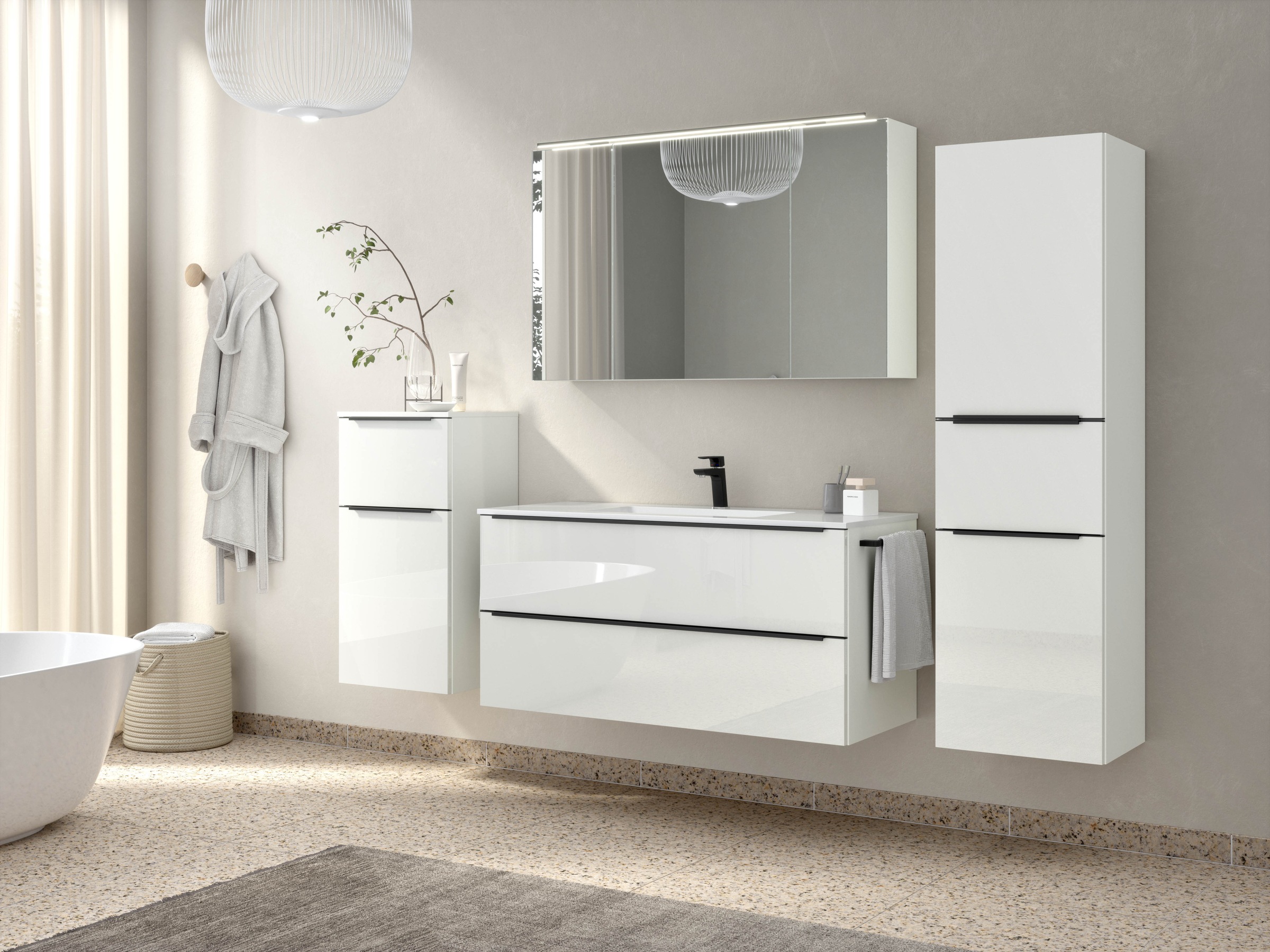 nobilia® Spiegelschrank »Prina«, (inkl. Beleuchtung mit Dimmerfunktion), in Breiten 60, 80, 100 und 120 cm, innenliegende Steckdose