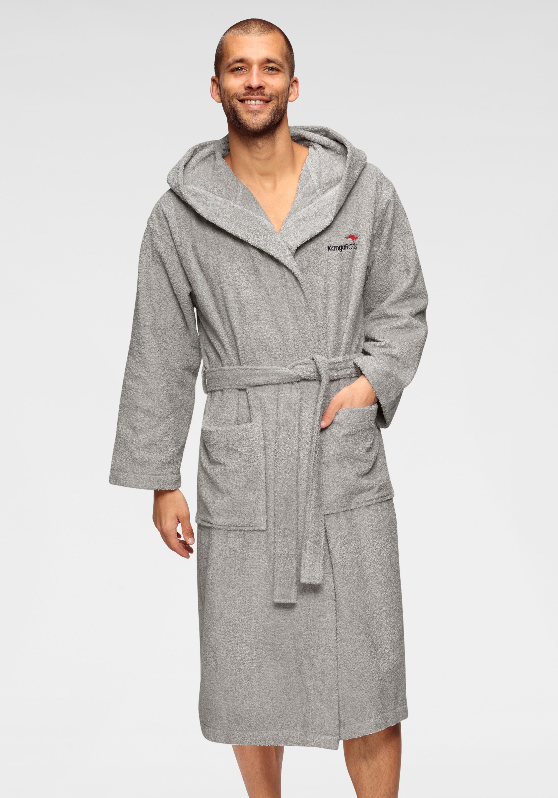 KangaROOS Unisex-Bademantel "Cassidy, für Damen & Herren, Standardlänge & Überlänge" 1 Stk. mit Taschen, Männer und Frauen, Baumwolle, Reise, Hotel, Sauna, S-3XL