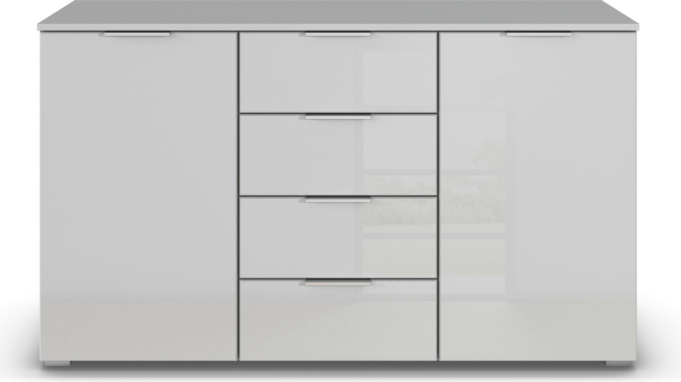 rauch Kommode "Sideboard Kombikommode Schubladenkommode AGORDO mit Glasfront", mit 4 Schubkästen und 2 Türen sowie Metal