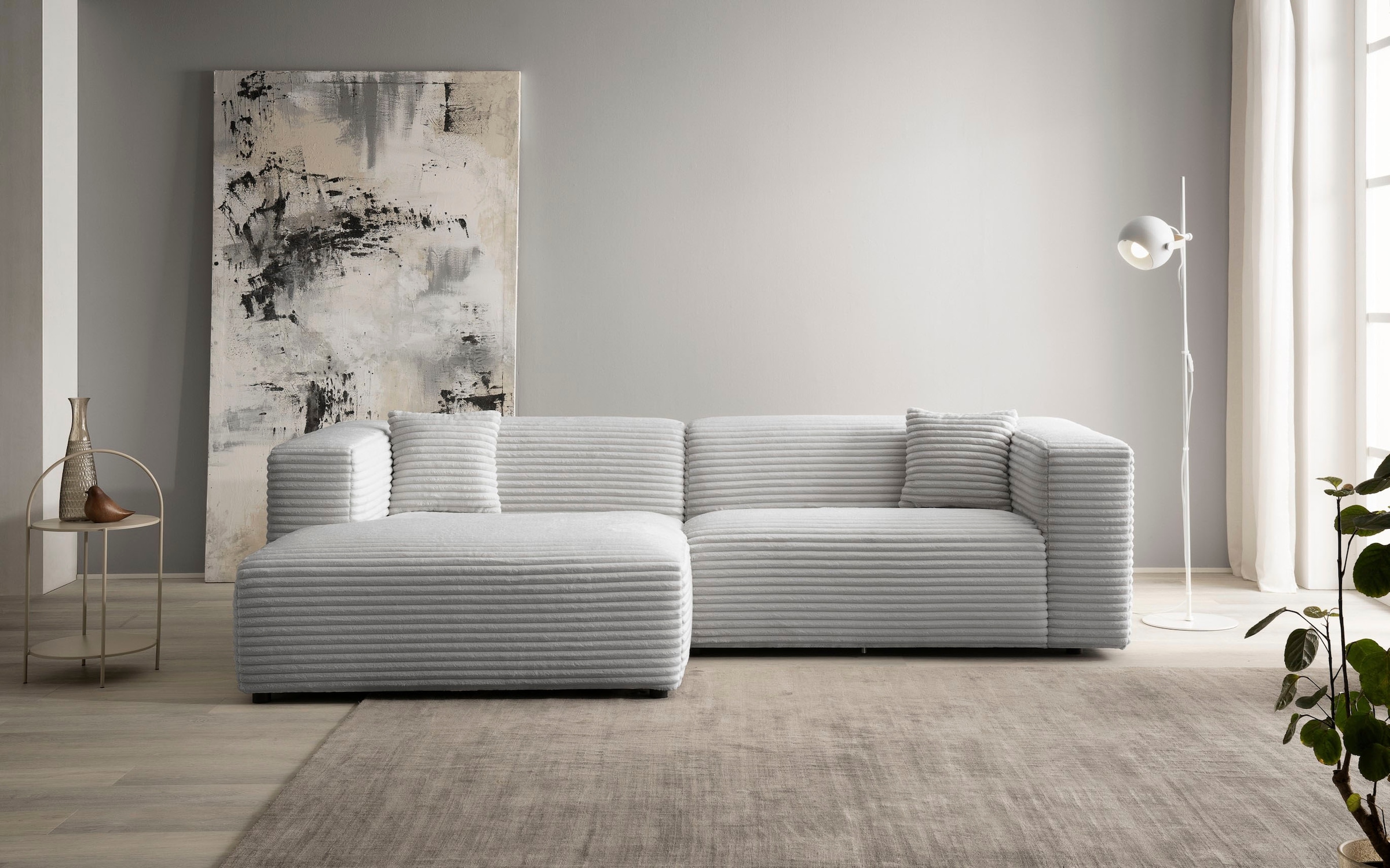 andas Ecksofa »BAKELS, L-Form in Cord oder Boucle-Stoff, moderne Couch«, wahlweise Recamiere rechts/links, bequemer Sitzkomfort
