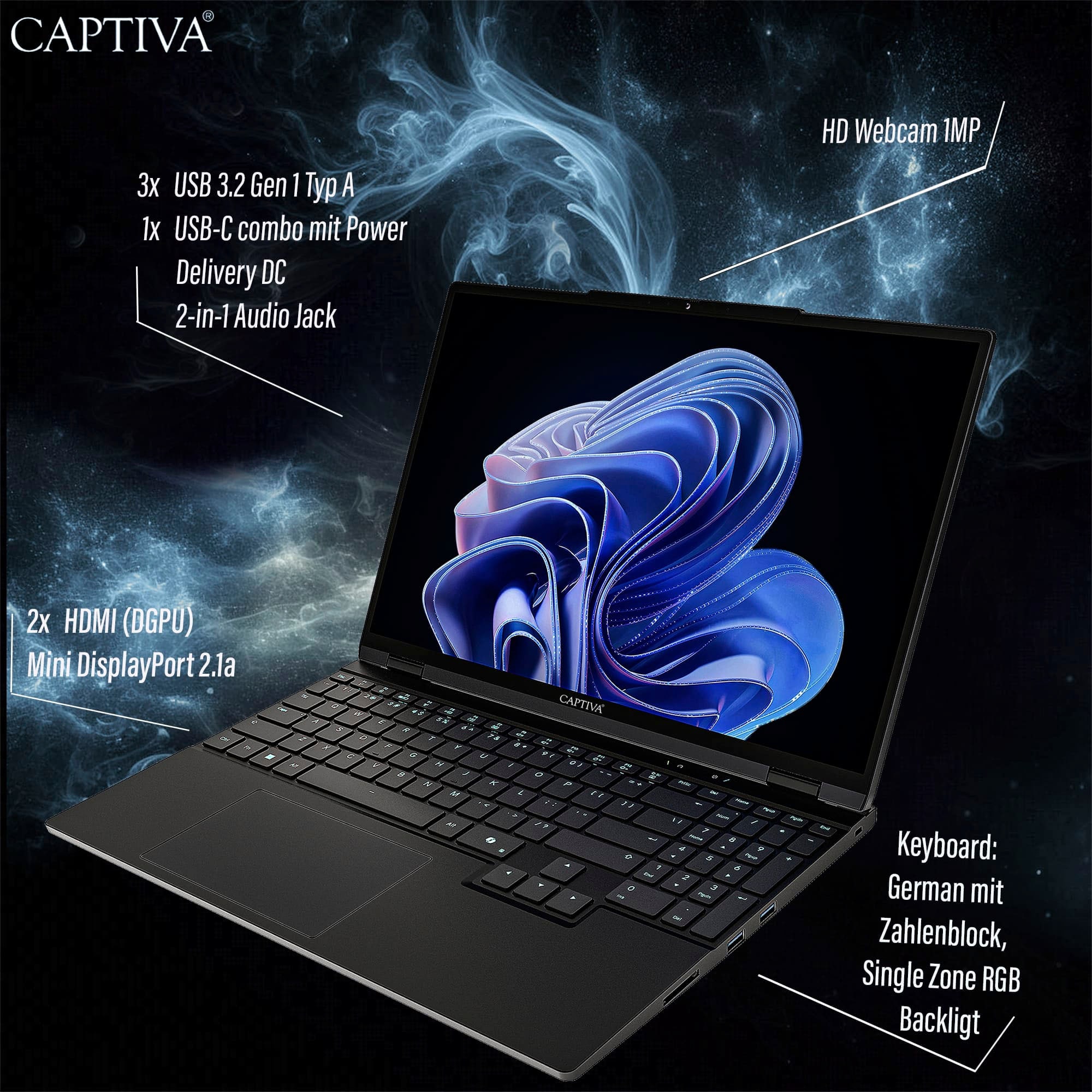 CAPTIVA Gaming-Notebook »Highend Gaming R10-1028GE« 38,9 cm / 15,3 ″ AMD Ryzen 7 GeForce RTX 5070 1.000 GB SSD