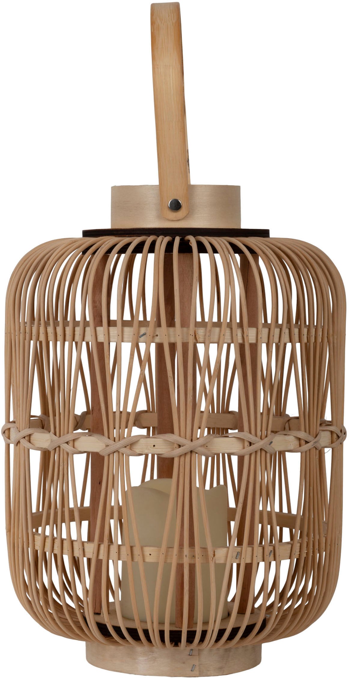 näve LED Dekolicht »Korbinian«, 1 flammig, Rattankorb natur mit Griff inkl. 1x LED-Kerze warmweiß, Timer, IP20