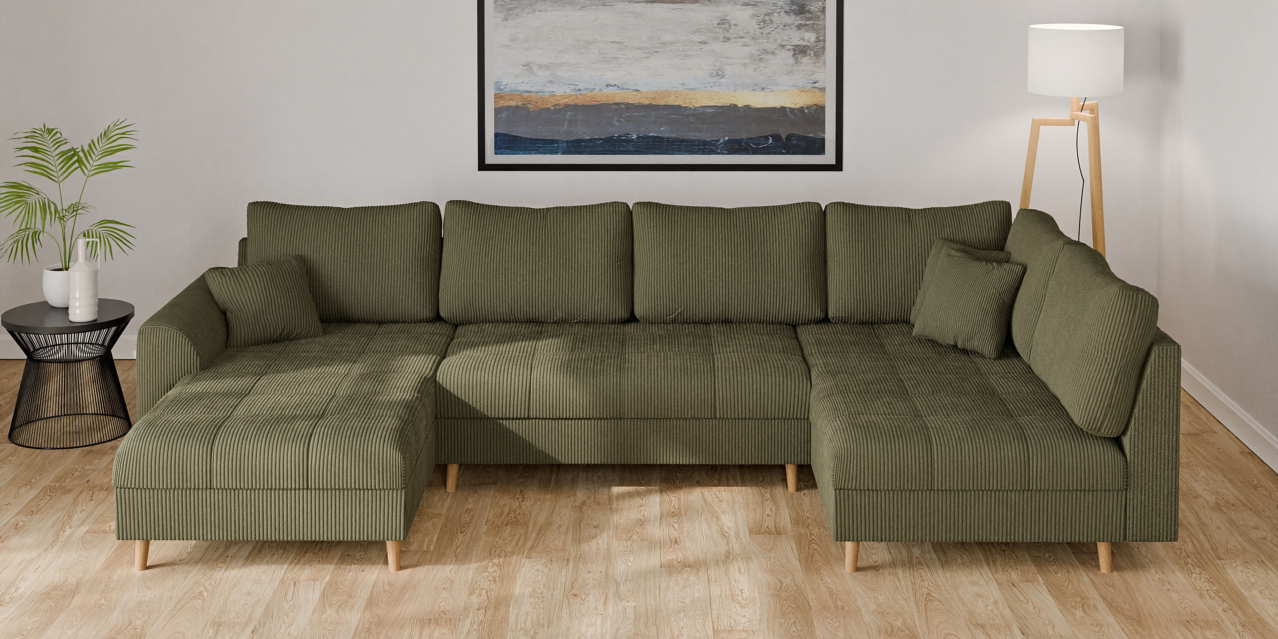 Home affaire Wohnlandschaft "CHARRE U-Form mit Ottomane, Maße B/T/H: 310/161/81 cm" feine Steppung, lose Rücken- und Zierkissen, auch in Cord und Bouclé