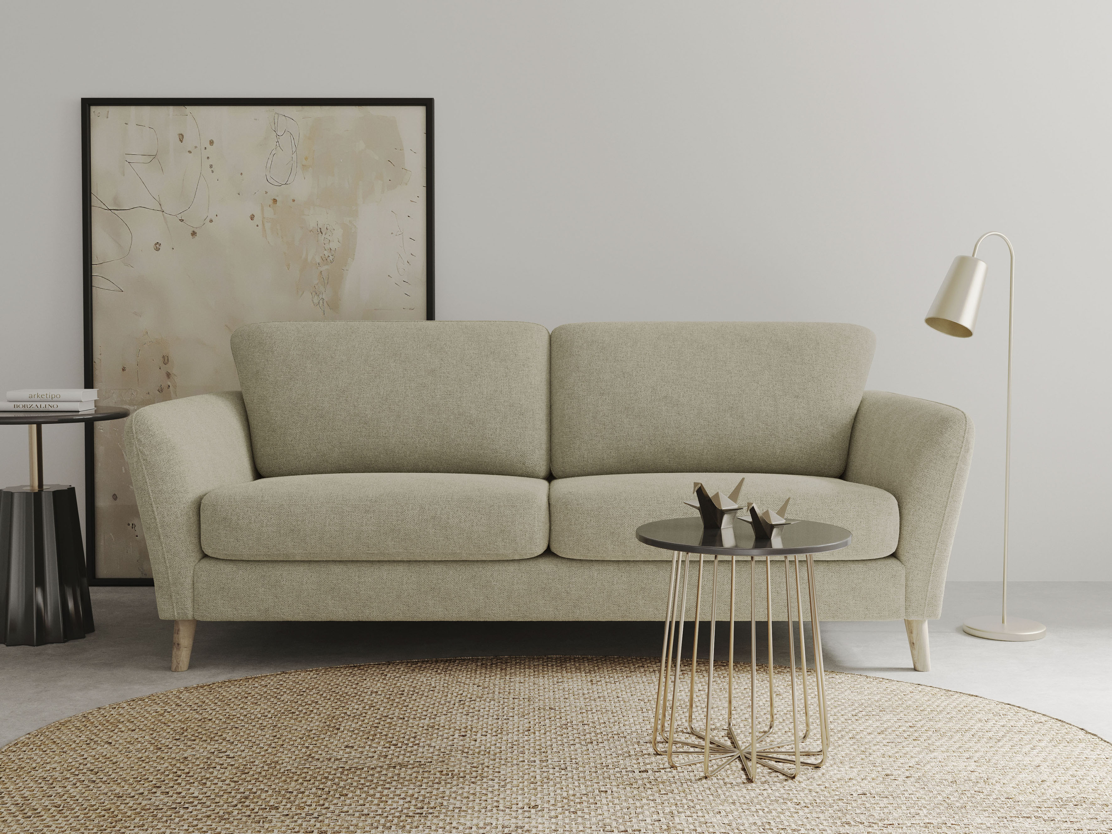 OTTO home 3-Sitzer "MARSEILLE 3er Sofa 206 cm, Cord, Flachgewebe, Struktur, Webstoff" Massivholzbeine Eiche, Landhausstil, Wellenunterfederung