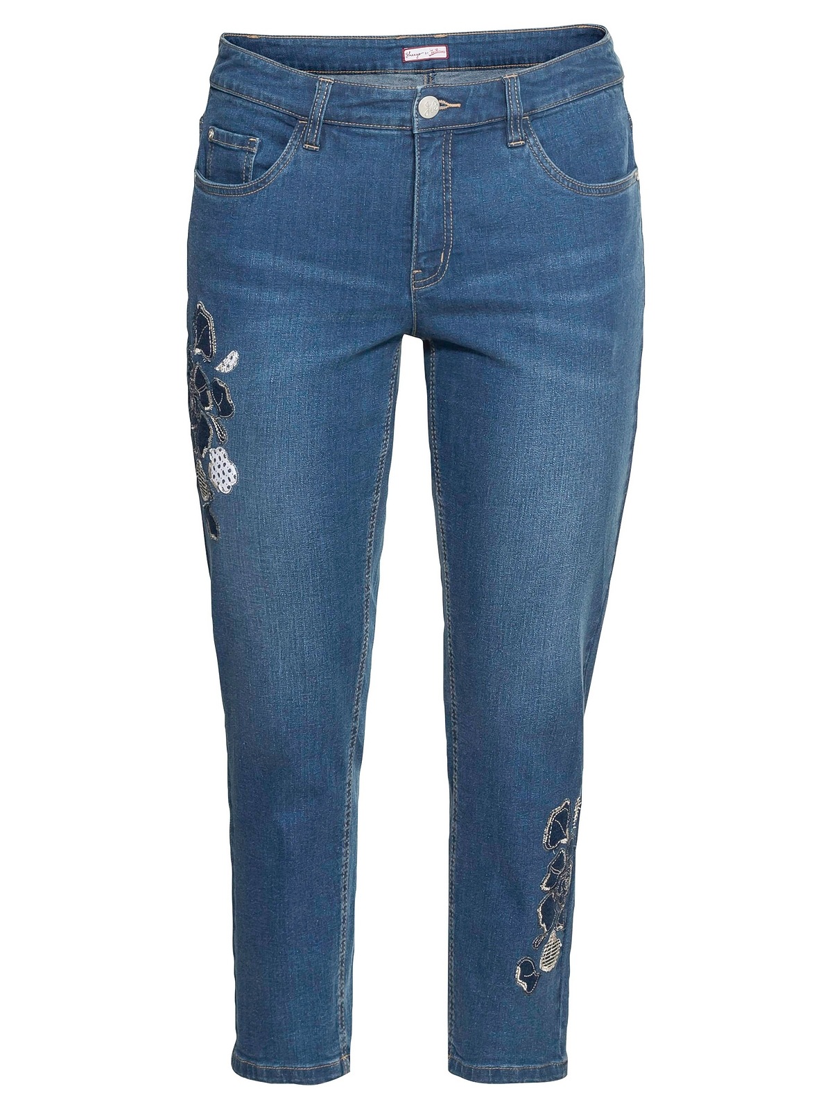 sheego by Joe Browns Stretch-Jeans »Jeans«, «Die Schmale» in 7/8-Länge mit Blütenapplikationen