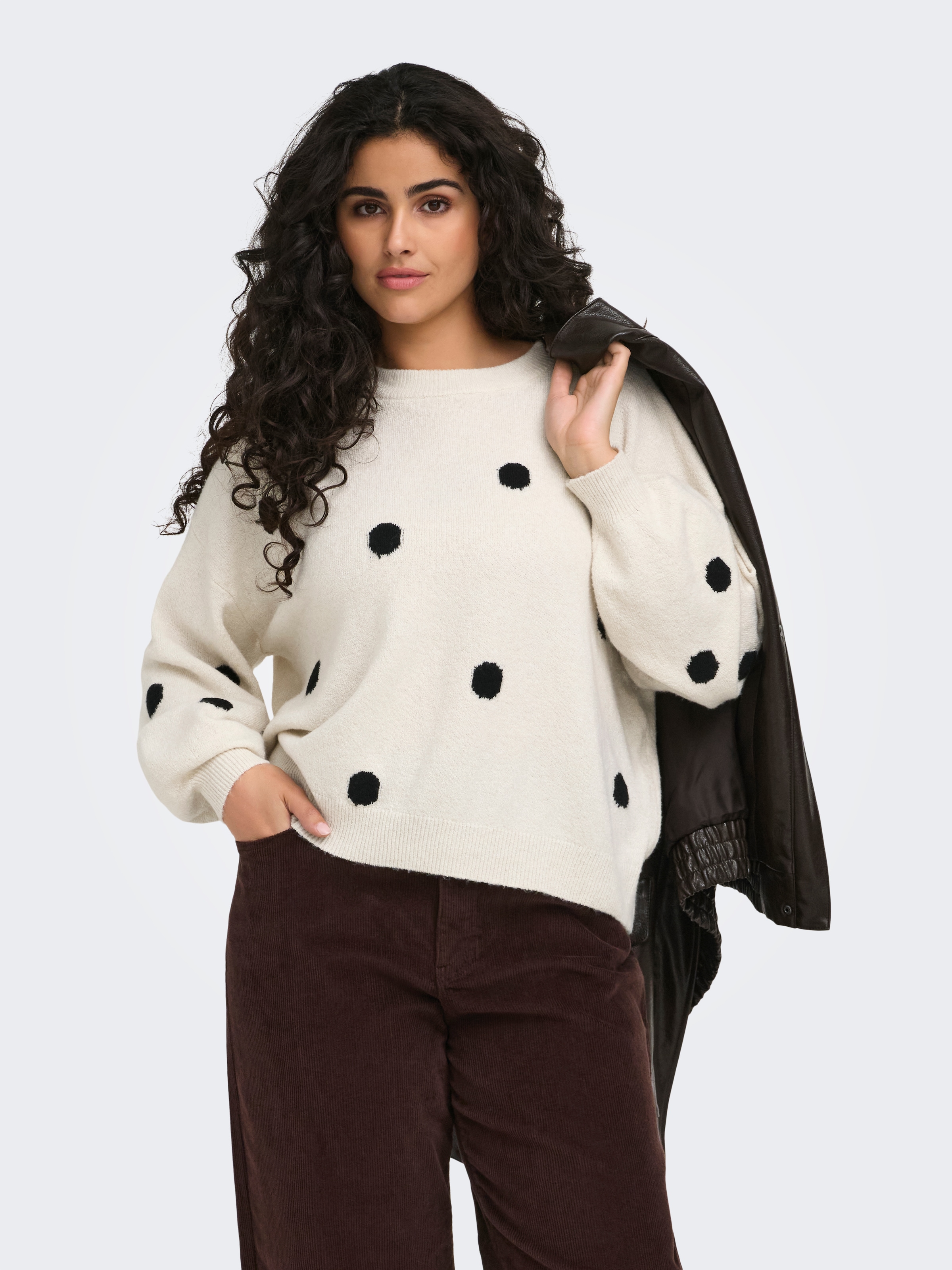 ONLY CARMAKOMA "CARRICA LS DETAIL O-NECK KNT" Materialmix, normal geschnitten