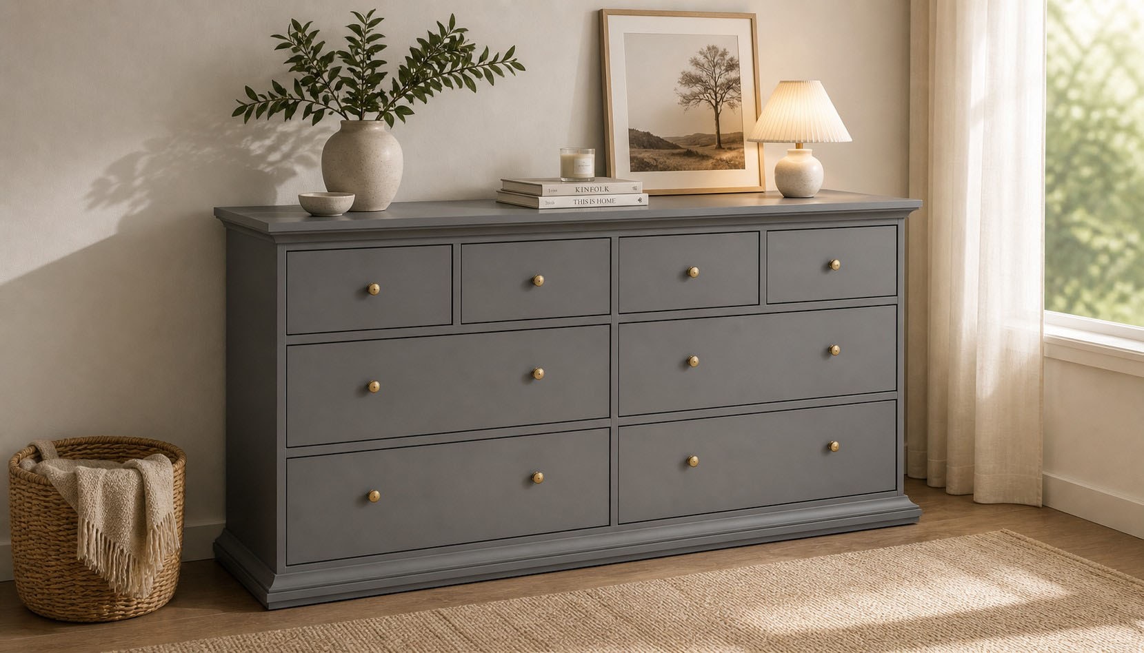 Home affaire Kommode "Paris, Aufbewahrung, Schubladenschrank, Stauraum, mit 8 Schubladen" Landhausstil, Elegant, geräumig, Breite 184 cm, Höhe 87 cm