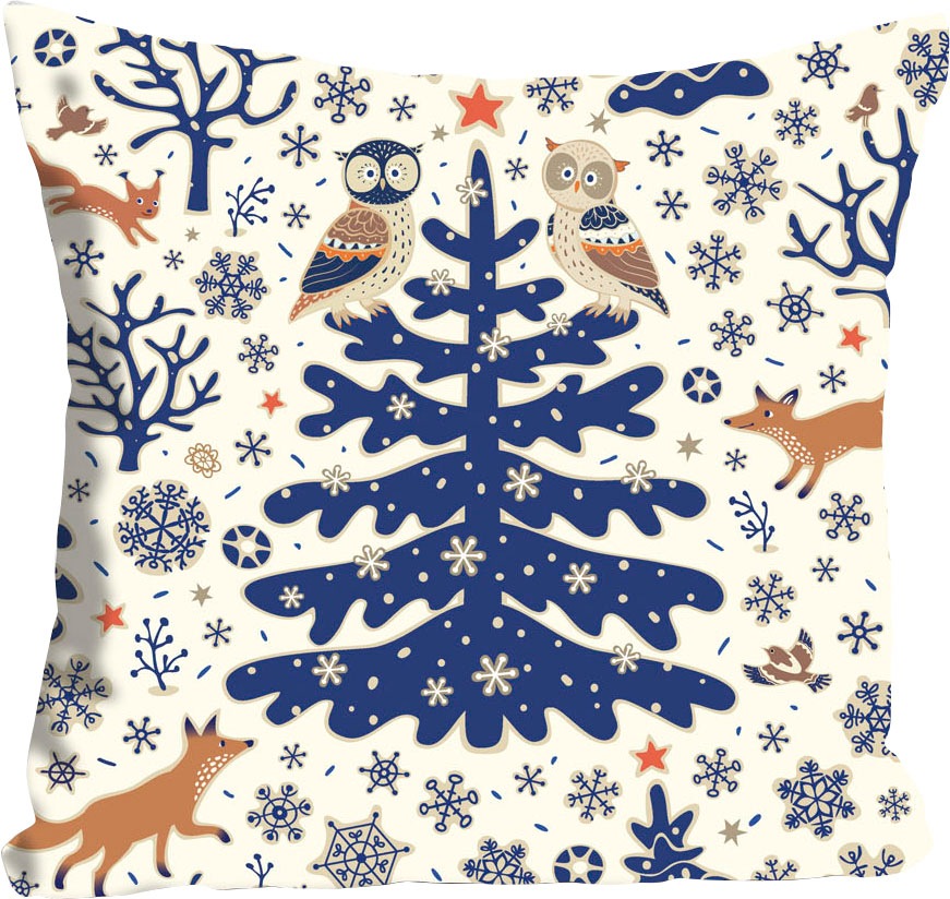 queence Dekokissen "Klaas" mit einem blauen Tannenbaum im Schnee günstig online kaufen