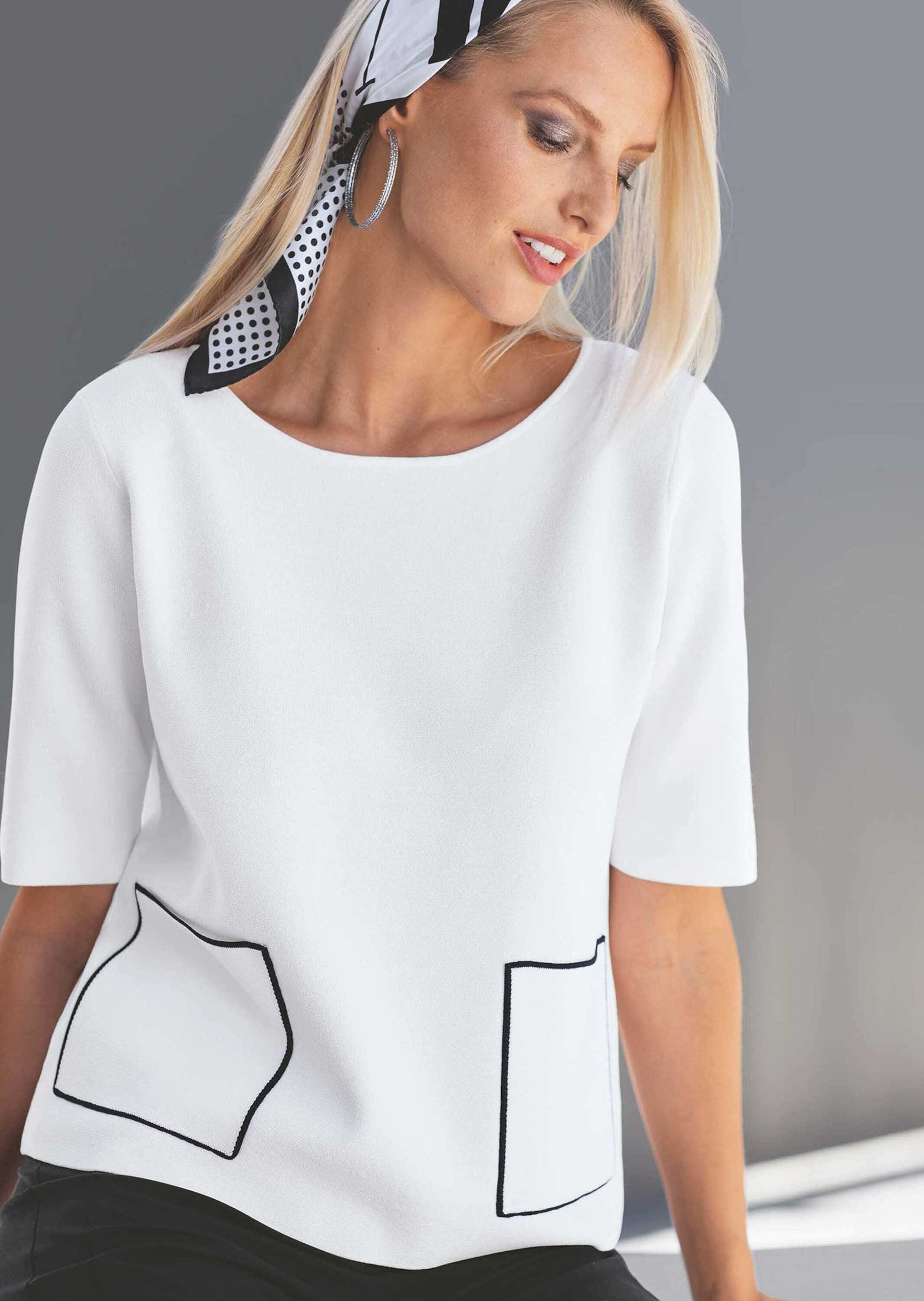 MADELEINE Longpullover »Pullover Pullover mit Kurzarm und aufgesetzten Taschen«