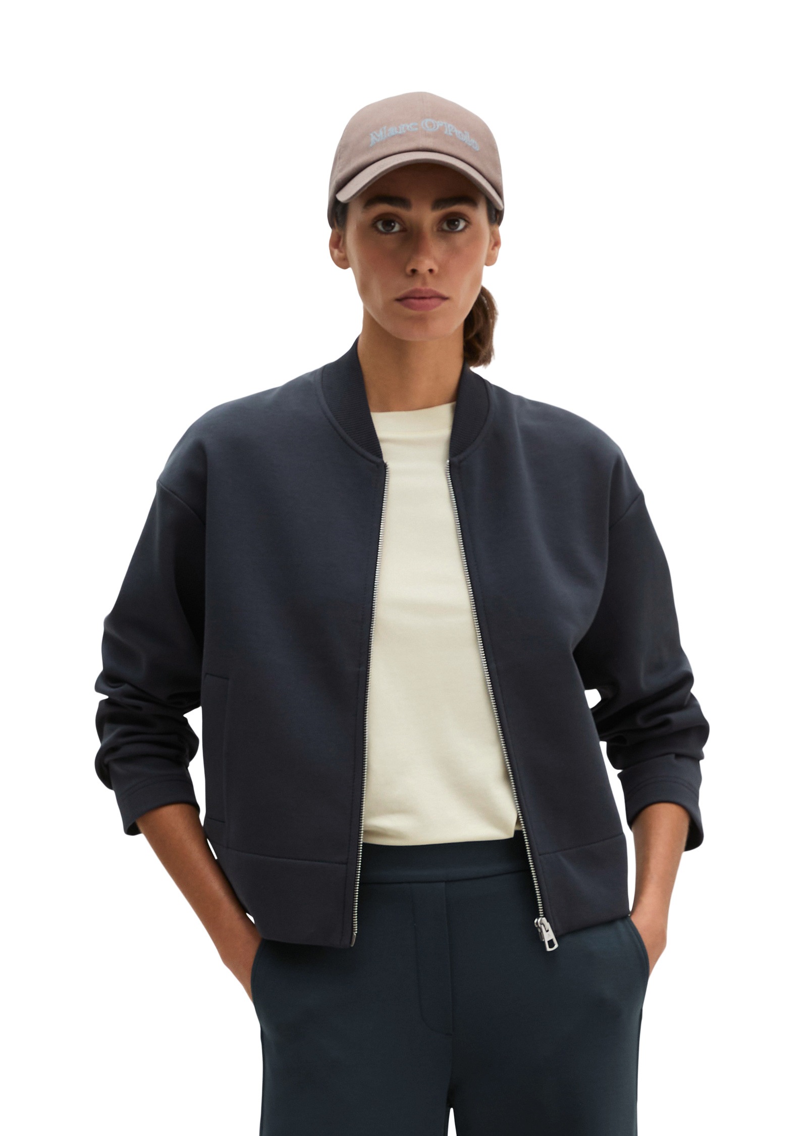 "Kurzjacke MARC O'POLO ""aus Interlock-Qualität"", Damen, Gr. M, martime blau, Obermaterial: 78% Baumwolle, 18% Polyester, 4% Elasthan, unifarben