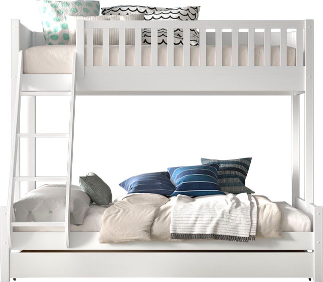 Vipack Etagenbett »Scott, Kiefer massiv, stabil gebaut, Made in Europe, Landhaus-Optik«, (B/H/T ca. 208x175x158cm, inkl. Rolllattenroste, Leiter, Absturzschutz), wahlweise, ohne Schublade, mit 2 kleinen oder 1 großen Bettschublade