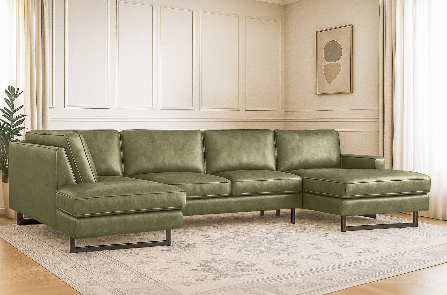 OTTO home Wohnlandschaft "Pinto, 350 cm, U-Form, XXL, mit Ottomanen" Cord, Chenille, Lederoptik, mit Keder, Metallfüße, Wellenunterfederung