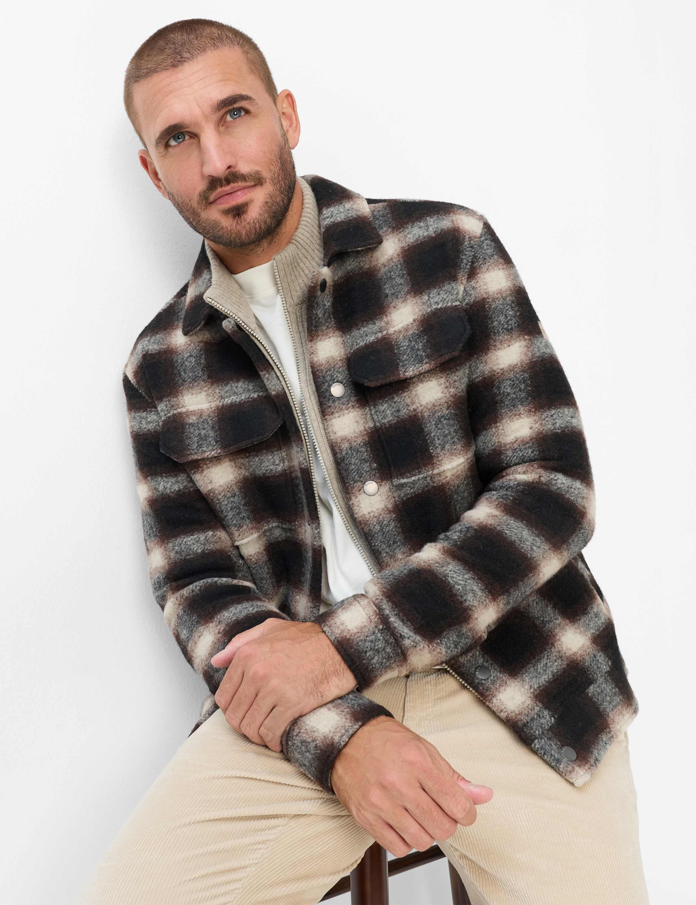 Brax Sweatjacke »Style SANTIAGO« Flanell: Kariertes Overshirt im Wollmix