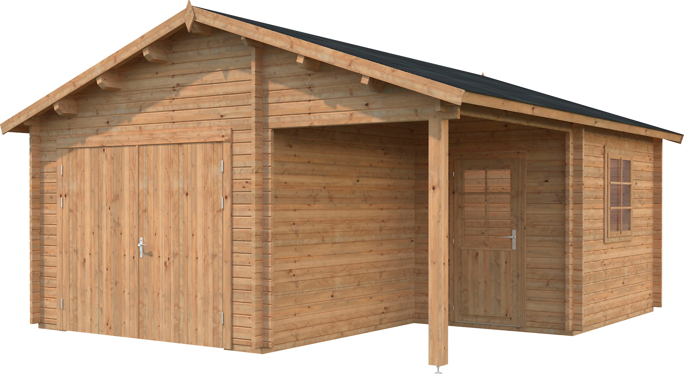 Palmako Garage "Roger", BxTxH: 564x601x321 cm, mit Anbau und Holztor, hellbraun