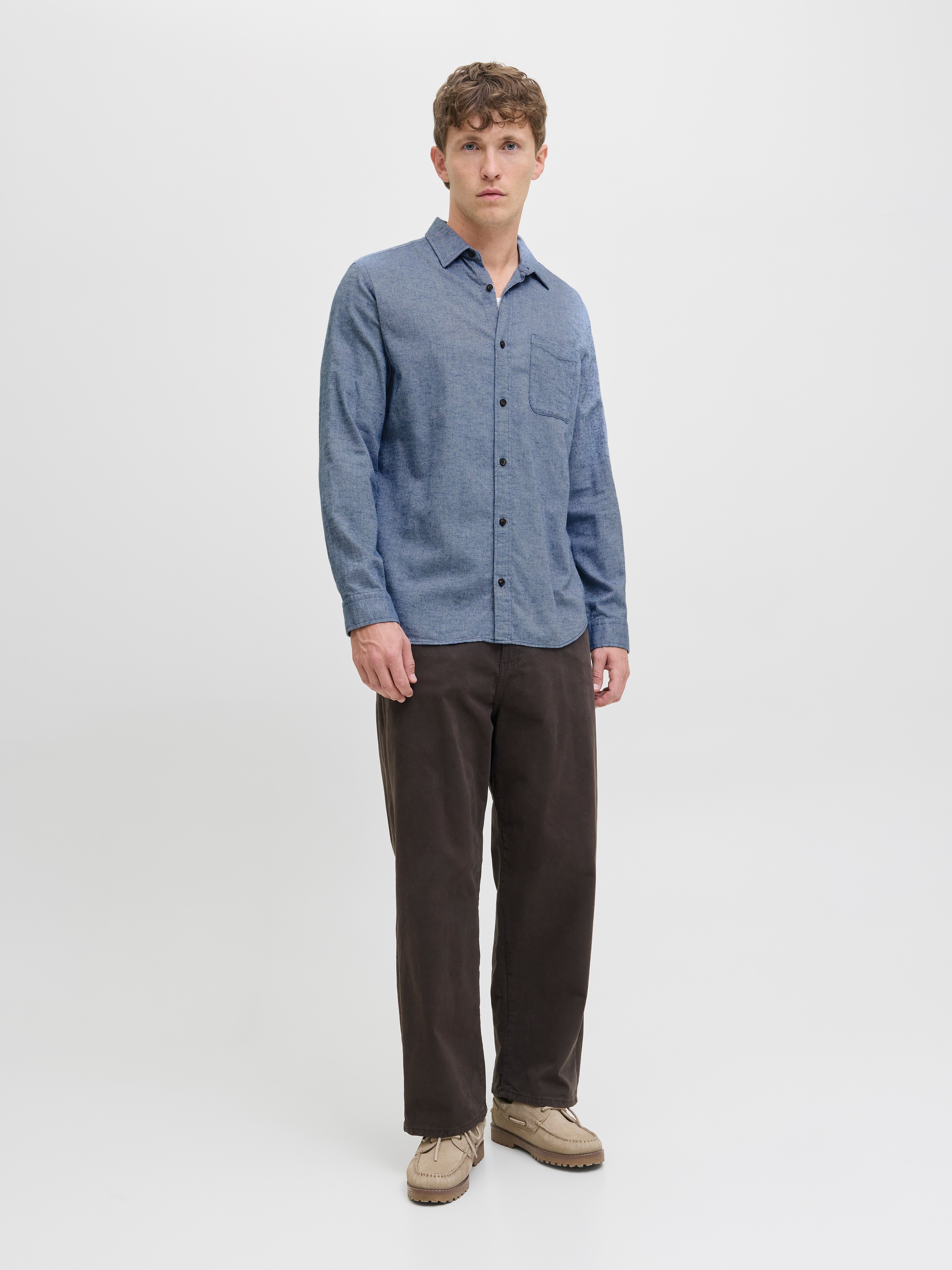 Langarmhemd JACK & JONES "JJECLASSIC MELANGE SHIRT L/S NOOS", Herren, Gr. S, N-Gr, blau (faded denim), Web, Obermaterial: 100% Baumwolle, comfort fit, Hemden 3