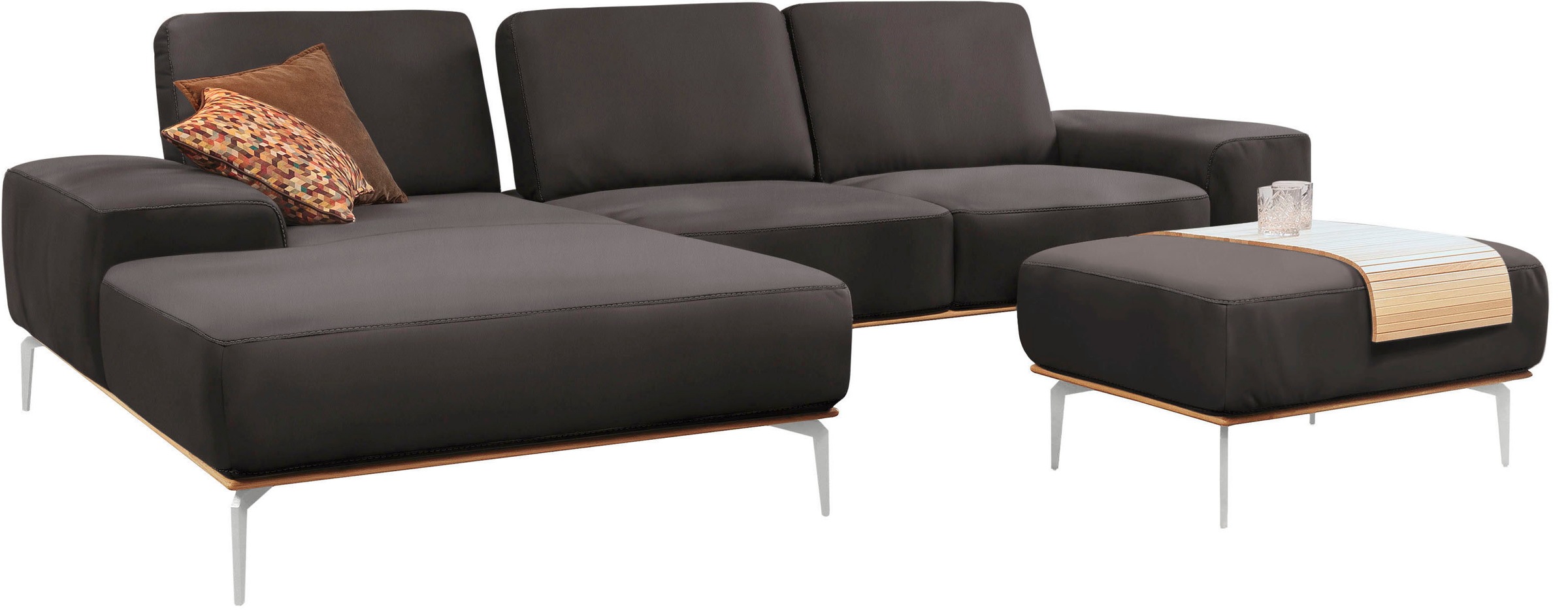W.SCHILLIG Polsterhocker »run«, mit elegantem Holzsockel, Füße in Chrom glänzend, Breite 75 cm