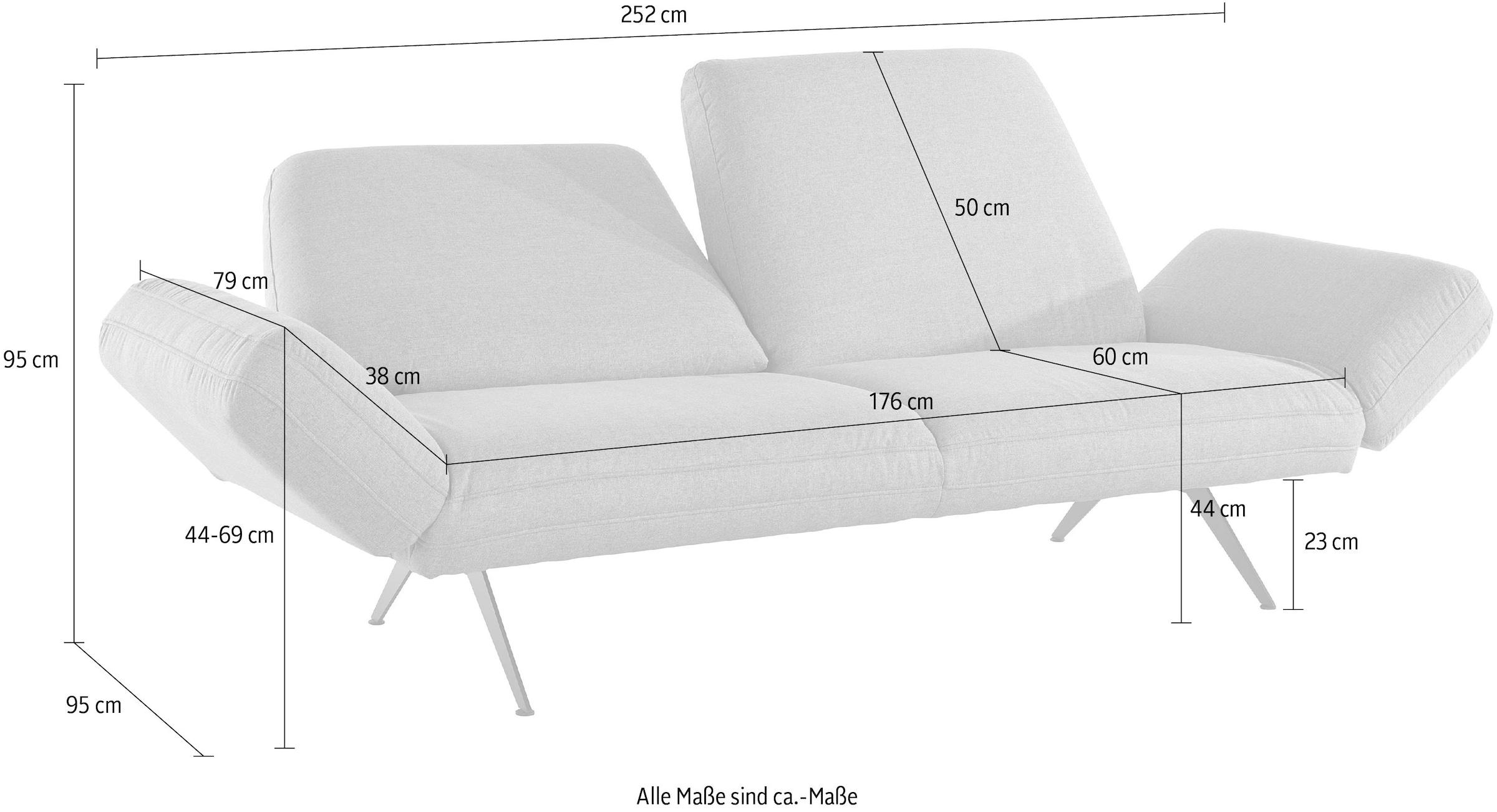 Places of Style 2,5-Sitzer »Caiden«, mit Arm- und Rückenfunktion, B/T/H: 252/95/95 cm