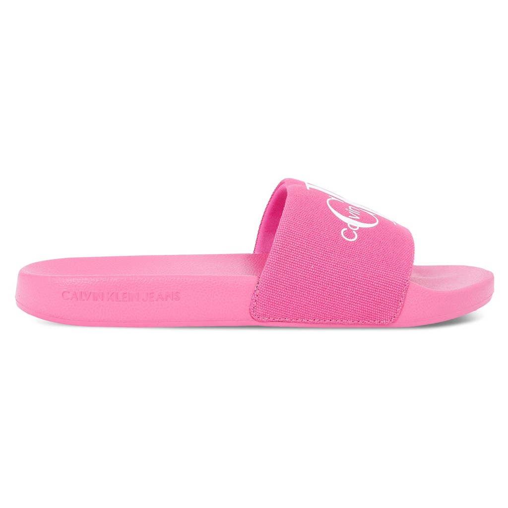 Calvin Klein Jeans Badepantolette »FANNY SLIDE MONOGRAM«, Sommerschuh, Schlappen, Badeschuh, Poolslides mit breiter Bandage