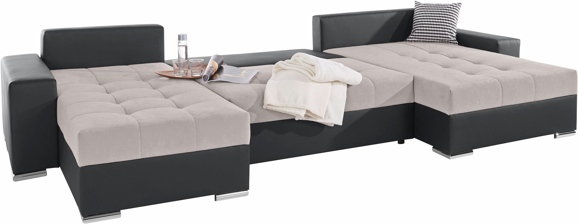 COLLECTION AB Wohnlandschaft »XXL-Josy U-Form, Breite 333 cm, mit 2 Recamieren 77 & 97 cm«, inkl. Bettfunktion, Bettkasten, mit 5 gleich großen Rückenkissen