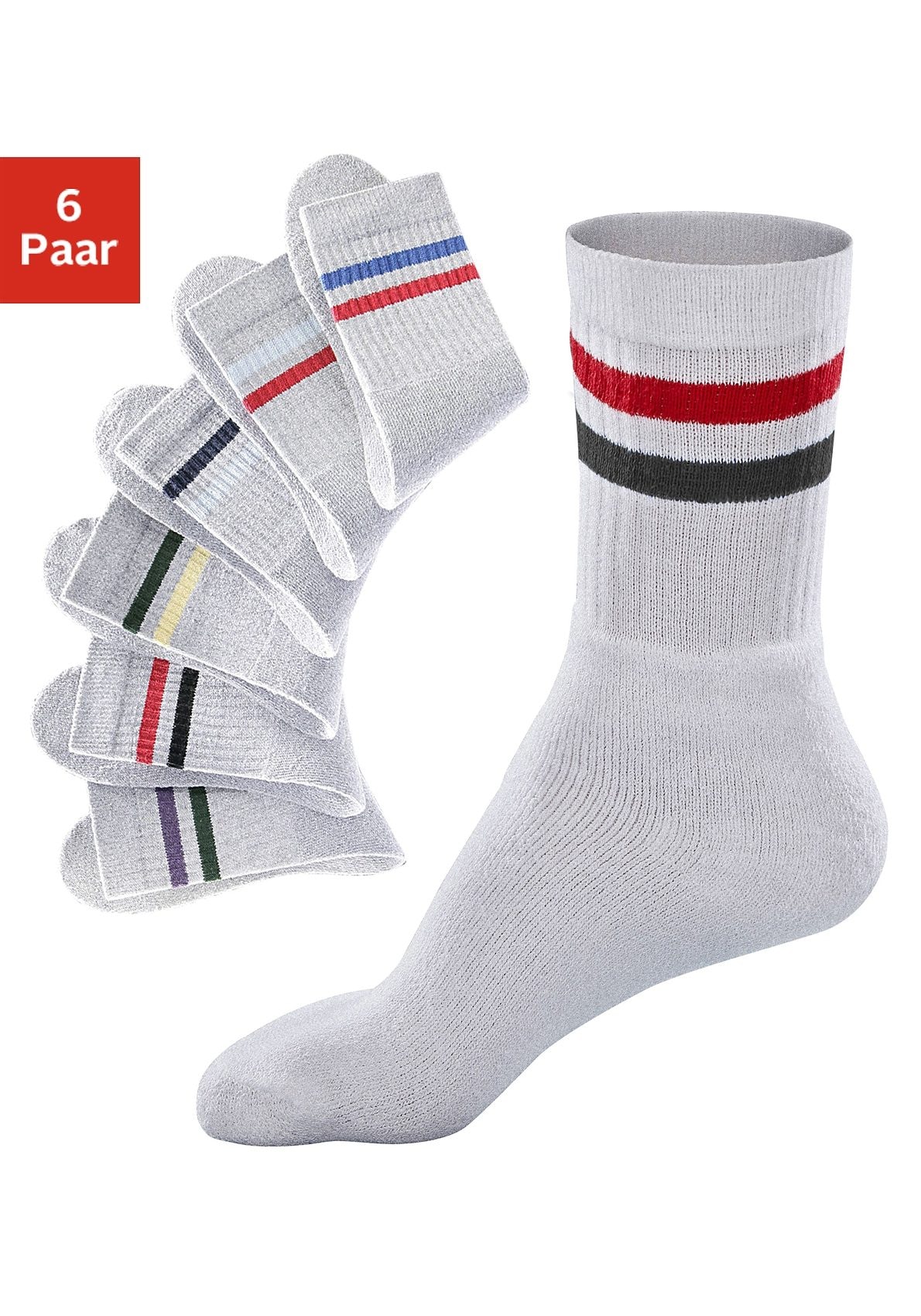 Go in Freizeitsocken "Tennissocken Damen Herren Kinder Sportsocken Ringel Baumwollmischung" Packung, 6 Paar tlg. mit Frottee, mit verstärkter Ferse & Spitze