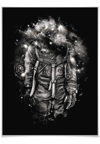 Wall-Art Poster »Universum Astronaut juoda spal...