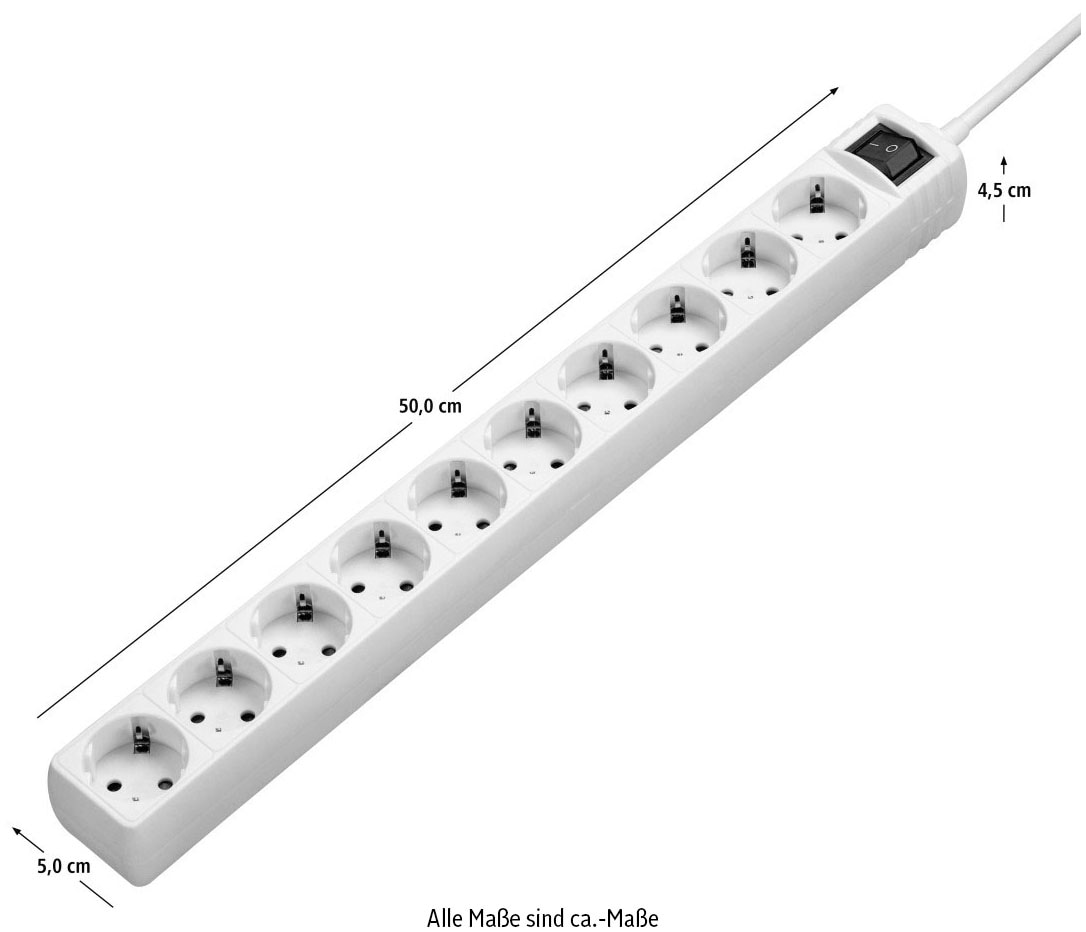 Hama Steckdosenleiste »Mehrfachstecker, 10-fach, mit Schalter, 3,0m, weiß«, 10-fach, (Kabellänge 3 m)