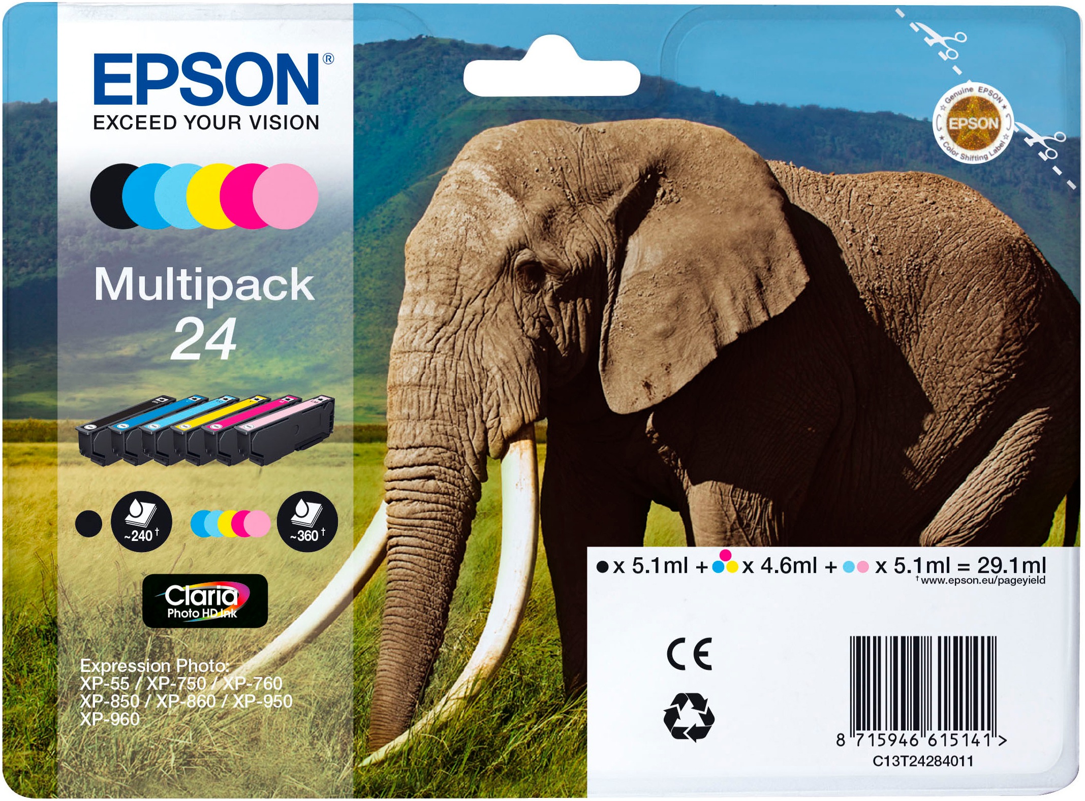 EPSON Tintenpatrone "24, Claria Photo HD, Multipack", bunt, Tintenpatronen, original Epson 24