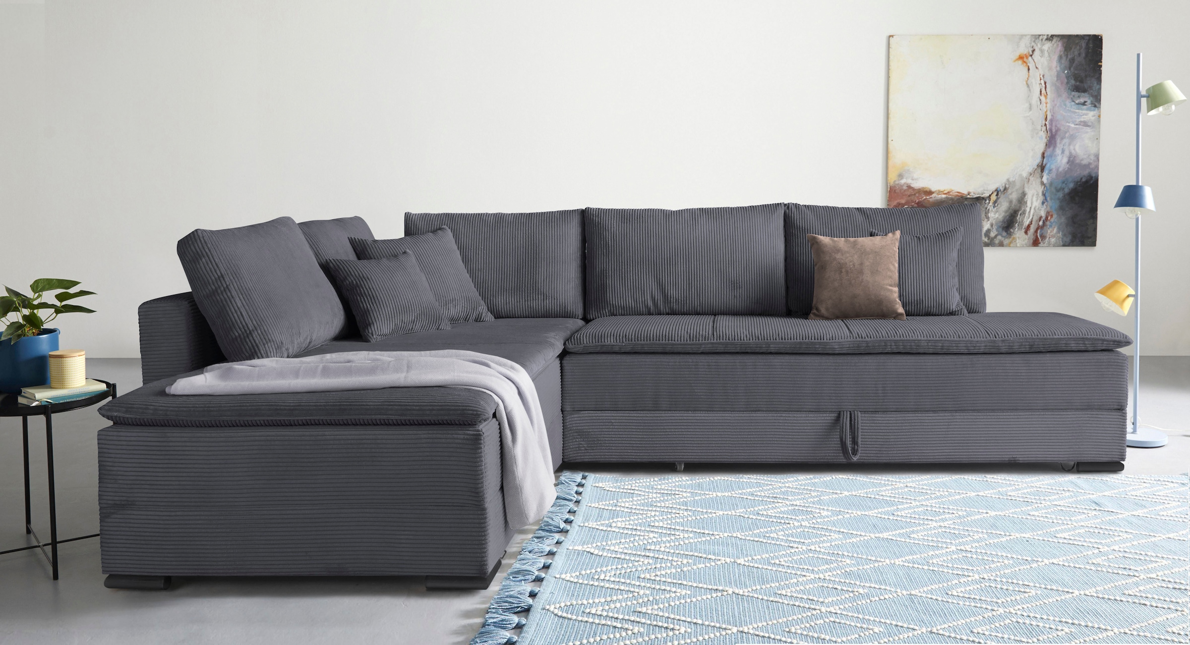 Home affaire "Night & Day L-Form, B: 321 cm, mit Dauer-Schlaffunktion 180x200 cm" Schlaffunktion, Bettkasten, Topper & 3 Zierkissen, Boxspringbett Cord