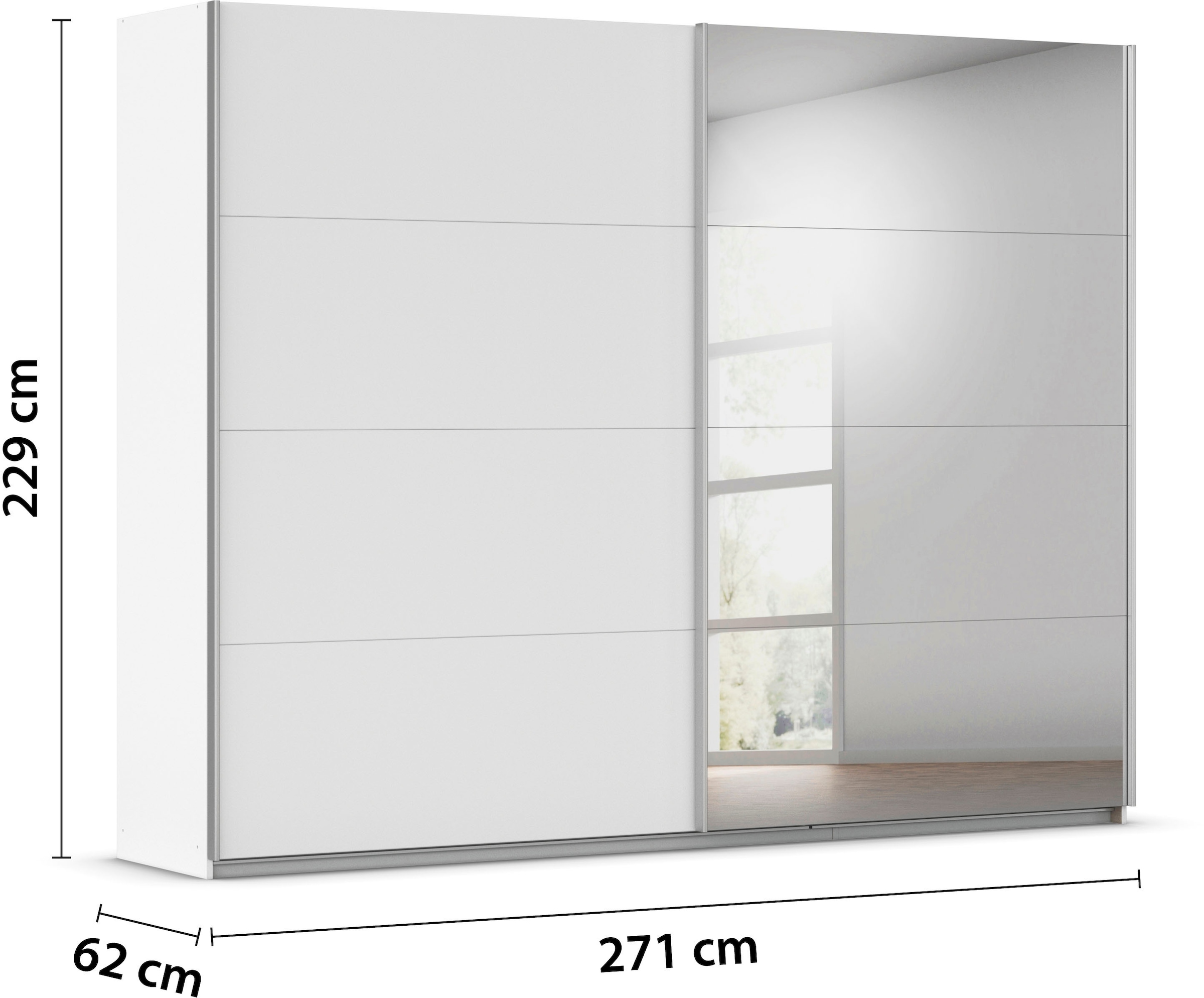INOSIGN BY RAUCH Schwebetürenschrank »Kleiderschrank Schrank Garderobe Schlafzimmerschrank THANOS«, (in 3 verschiedenen Ausstattungen BASIC/CLASSIC/PREMIUM), Optional mit Spiegel, Metall-Griffleisten alufarben MADE IN GERMANY